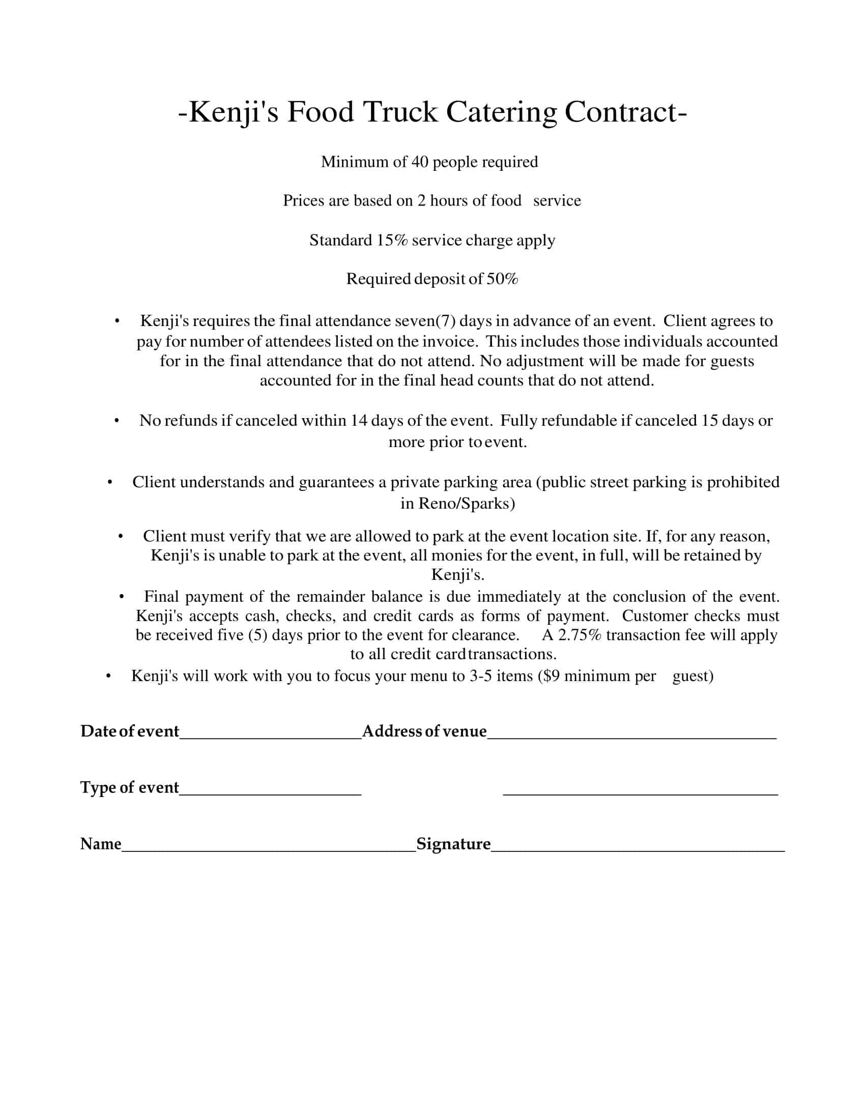 Free Printable Catering Contract Templates Word PDF Simple Free Printable Catering Contract Templates Word PDF Simple