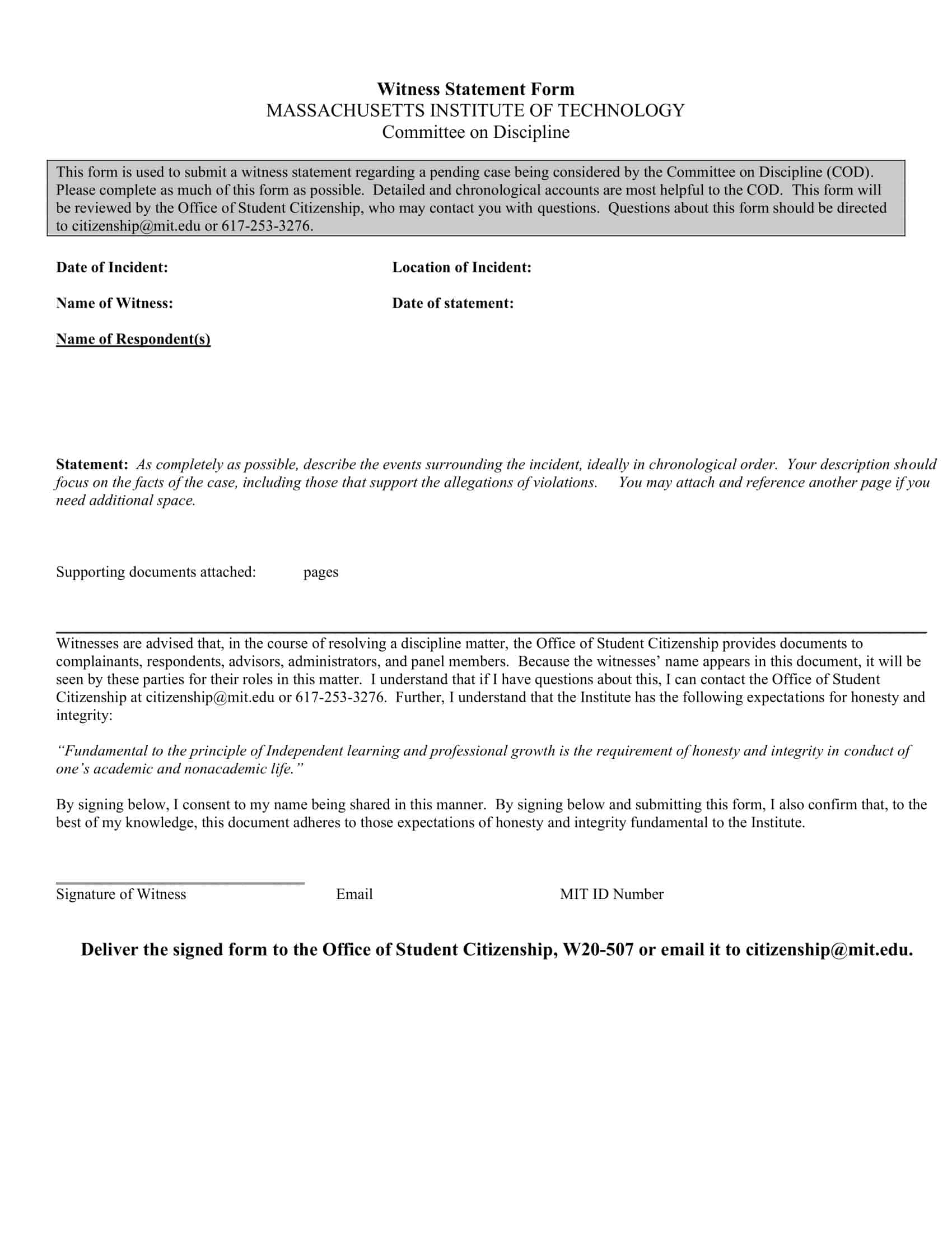 Free Printable Witness Statement Form Templates PDF Word Example Free Printable Witness Statement Form Templates PDF Word Example