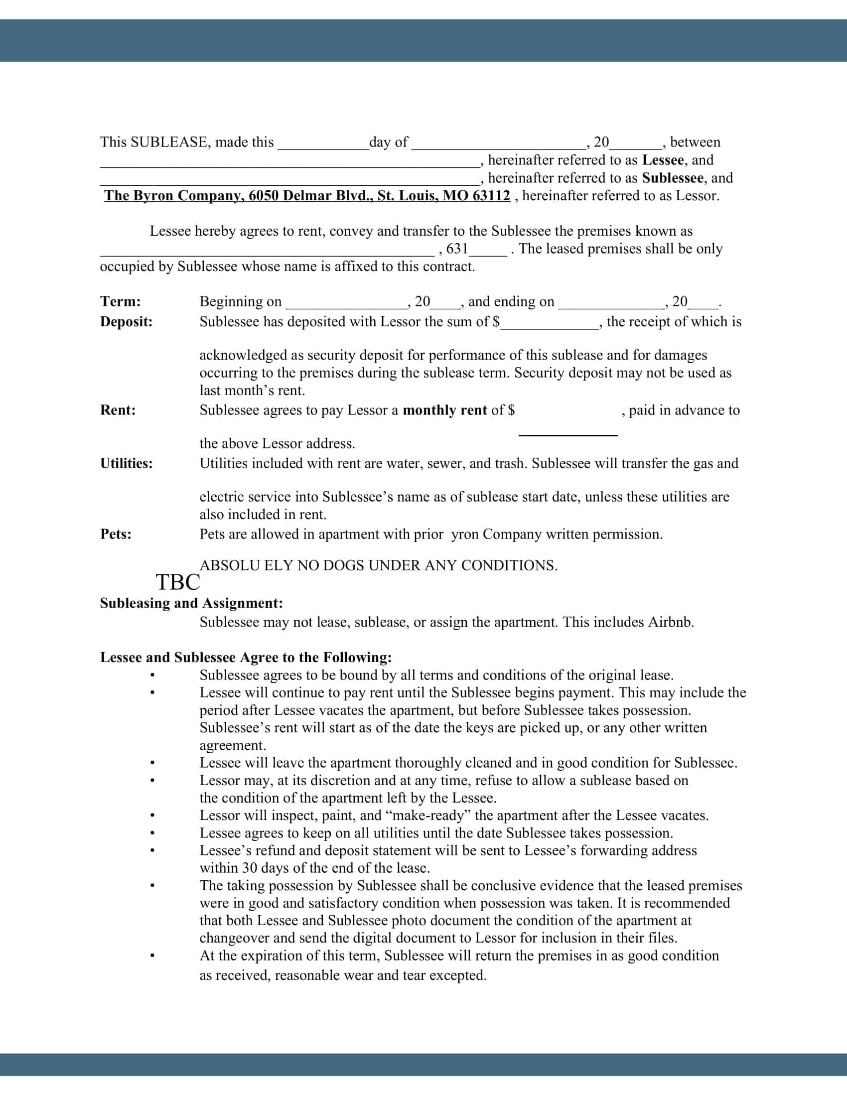 chicago sublease agreement chicago sublease agreement