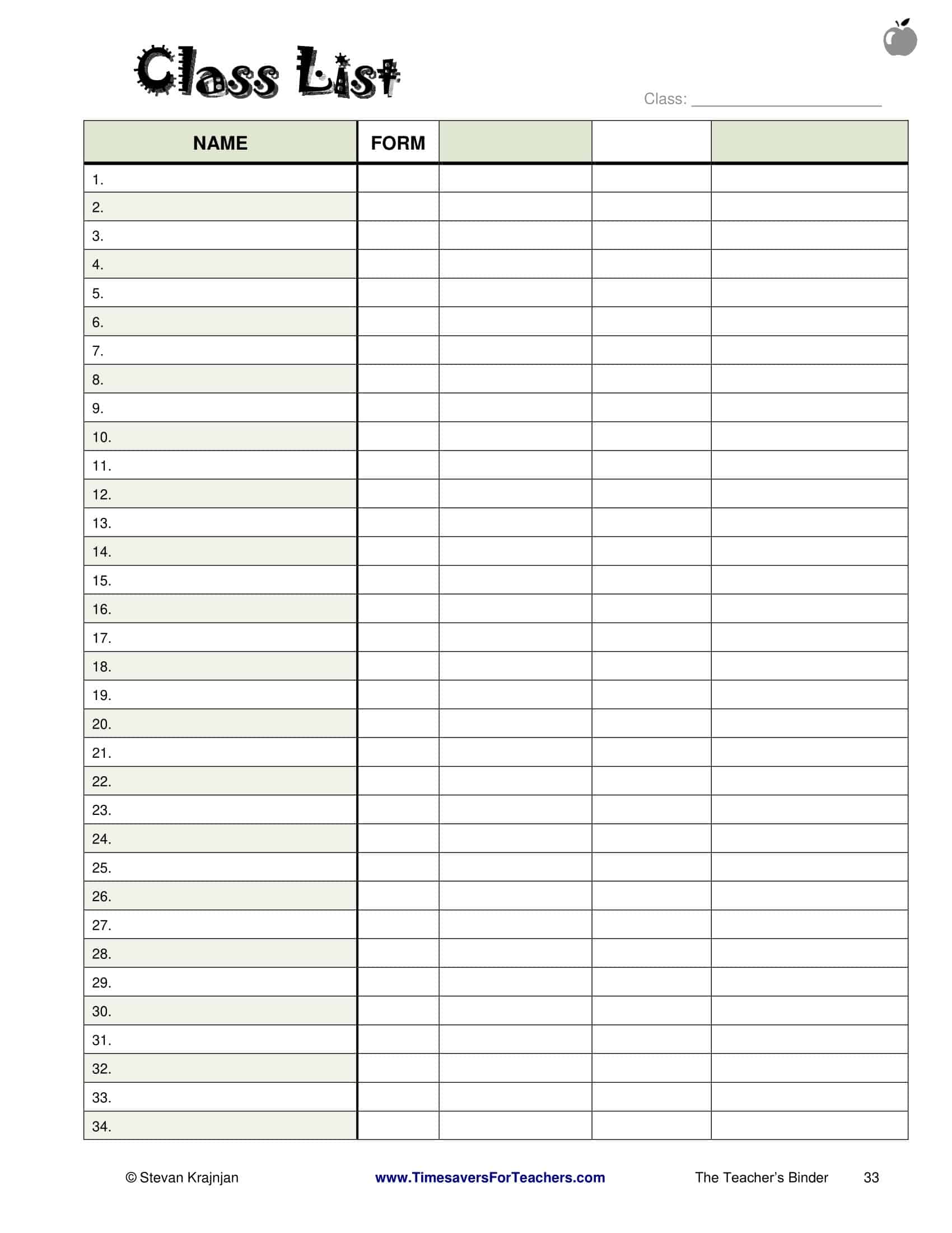 Free Printable Class Roster Templates [Excel, Word, PDF] Editable
