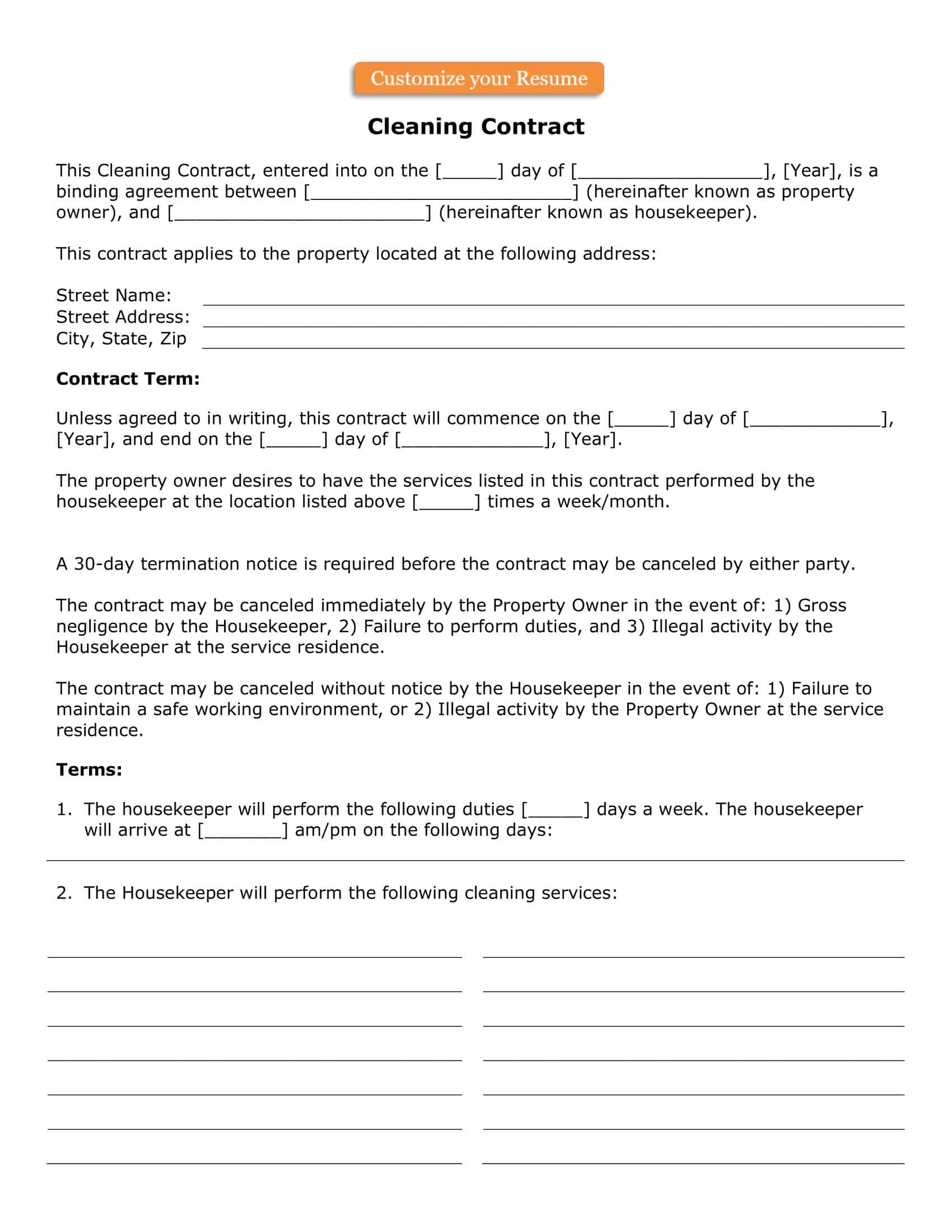 Cleaning Service Agreement Template Cleaning Service Agreement Template