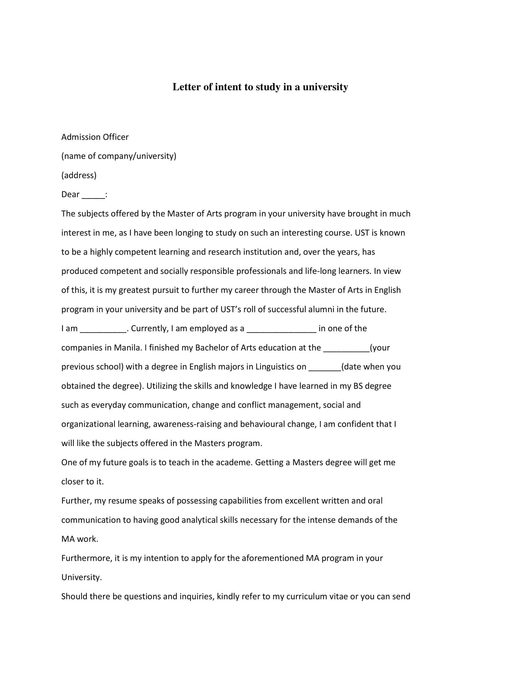 closing a letter of intent for graduate school closing a letter of intent for graduate school