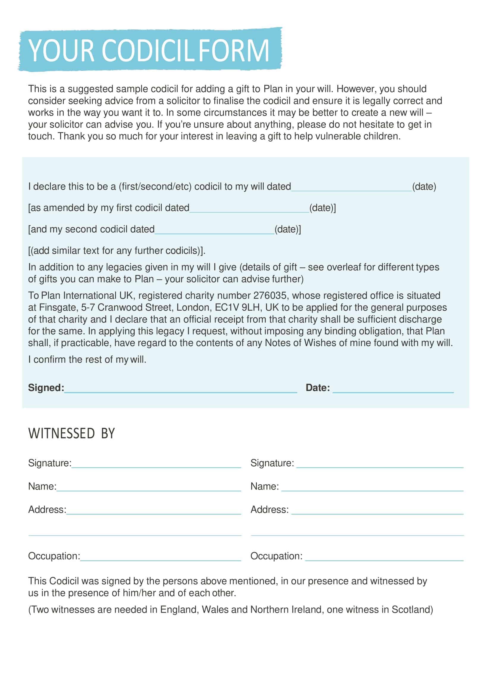 Free Printable Codicil To Will Templates PDF Word Form