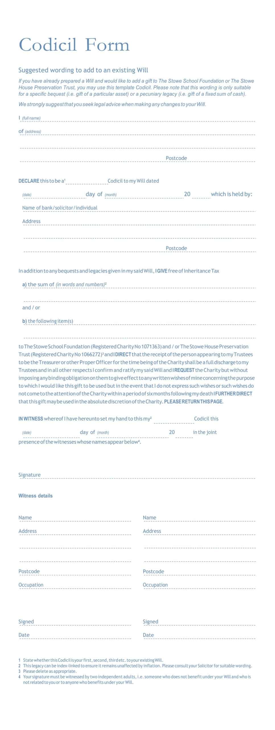 codicil to will free form codicil to will free form