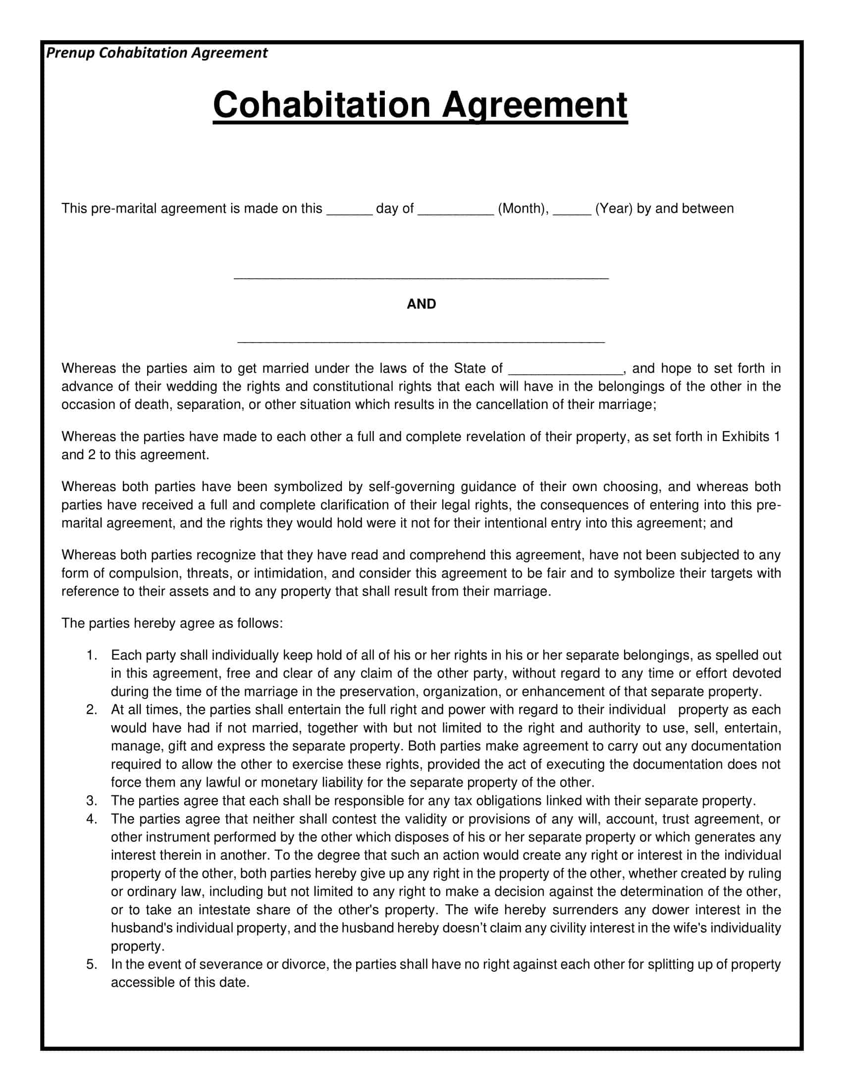 Free Printable Cohabitation Agreement Templates Word PDF 