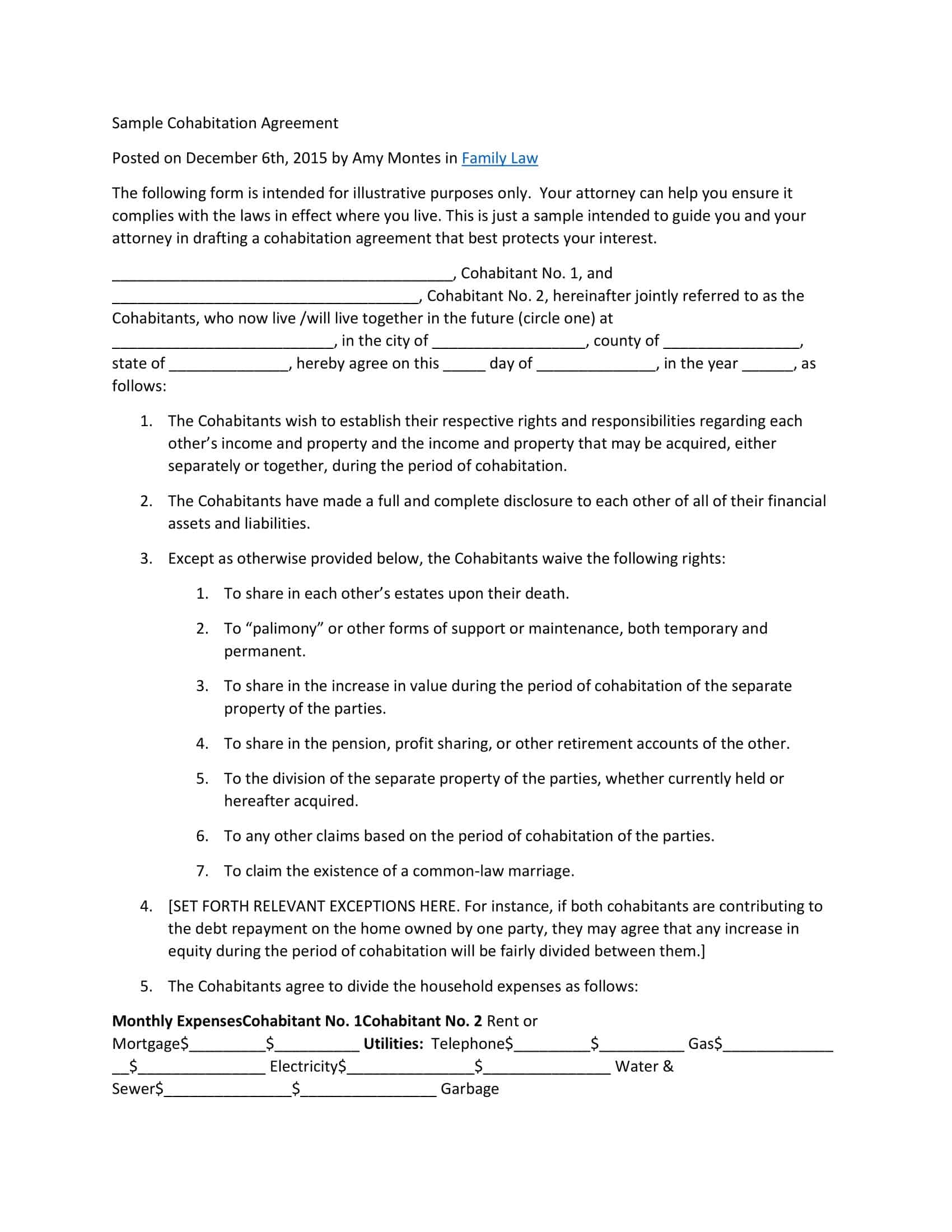 cohabitation agreement sample cohabitation agreement sample