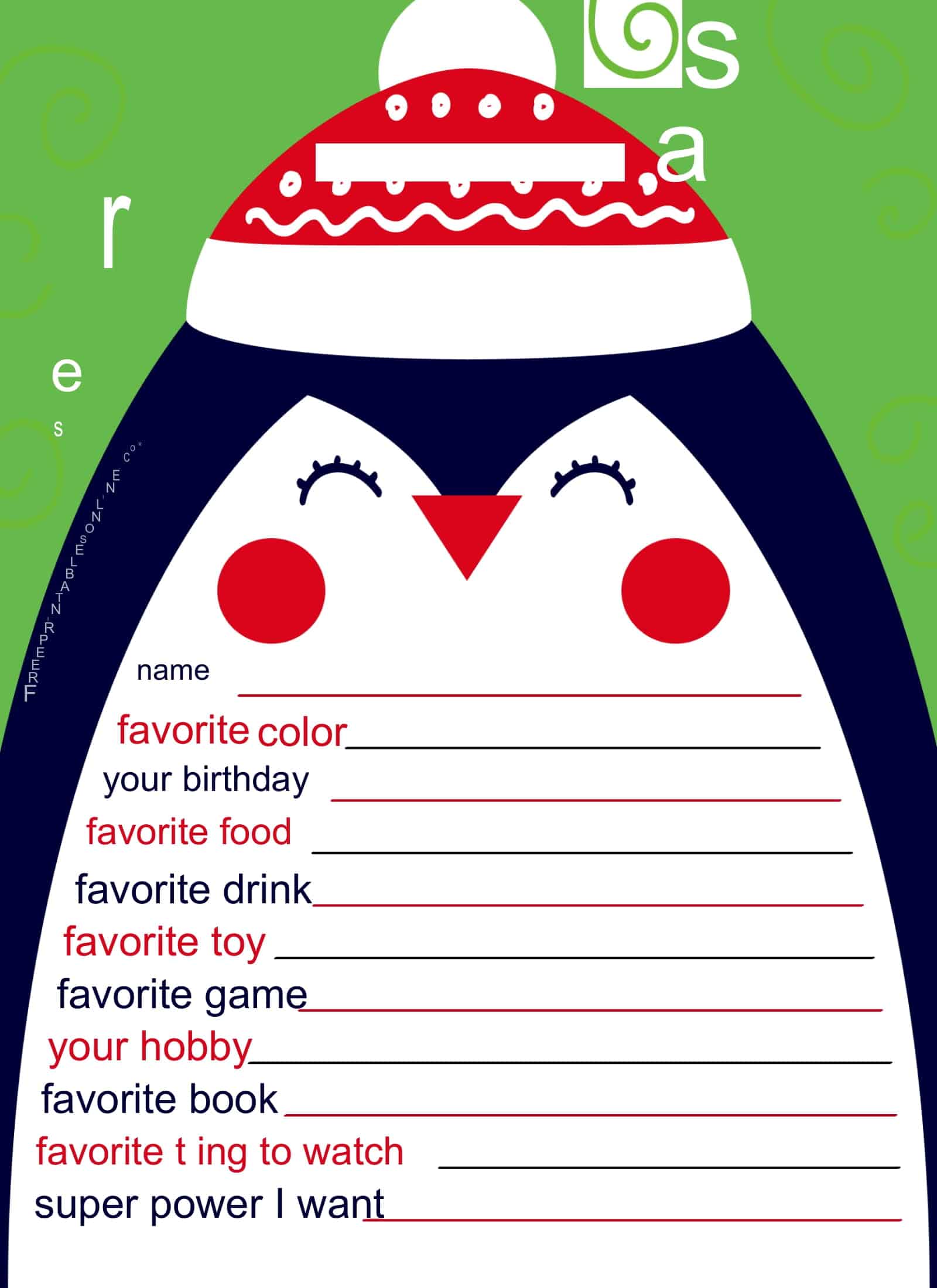 colorful santa questionnaire template colorful santa questionnaire template