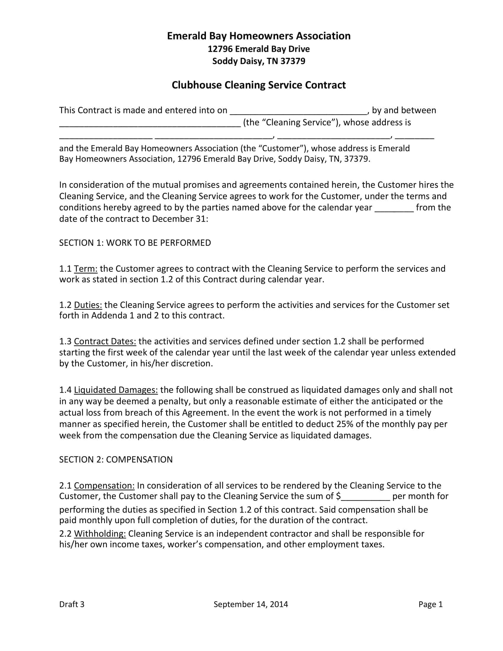 Free Printable Cleaning Contract Templates Word PDF Free Printable Cleaning Contract Templates Word PDF