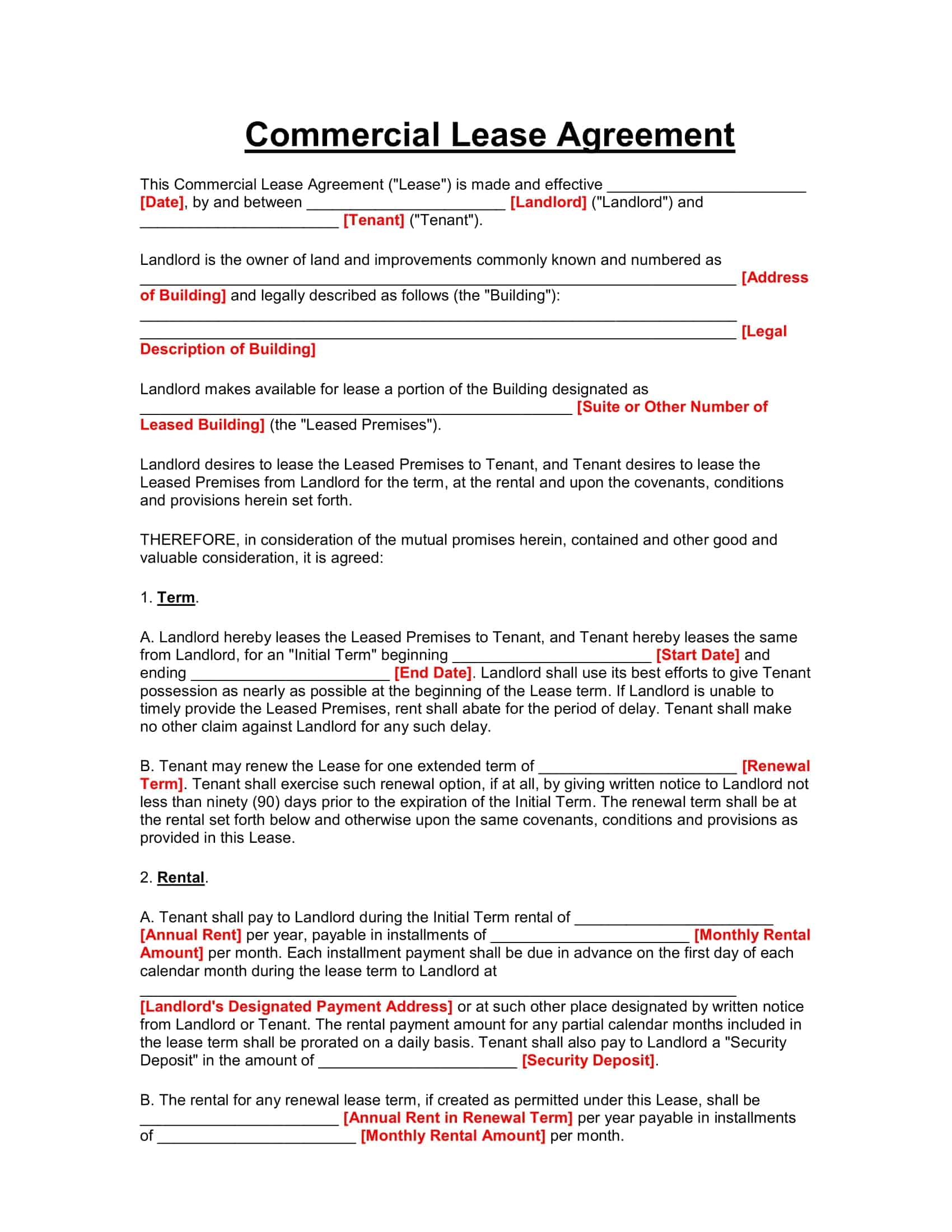 commercial lease agreement template commercial lease agreement template