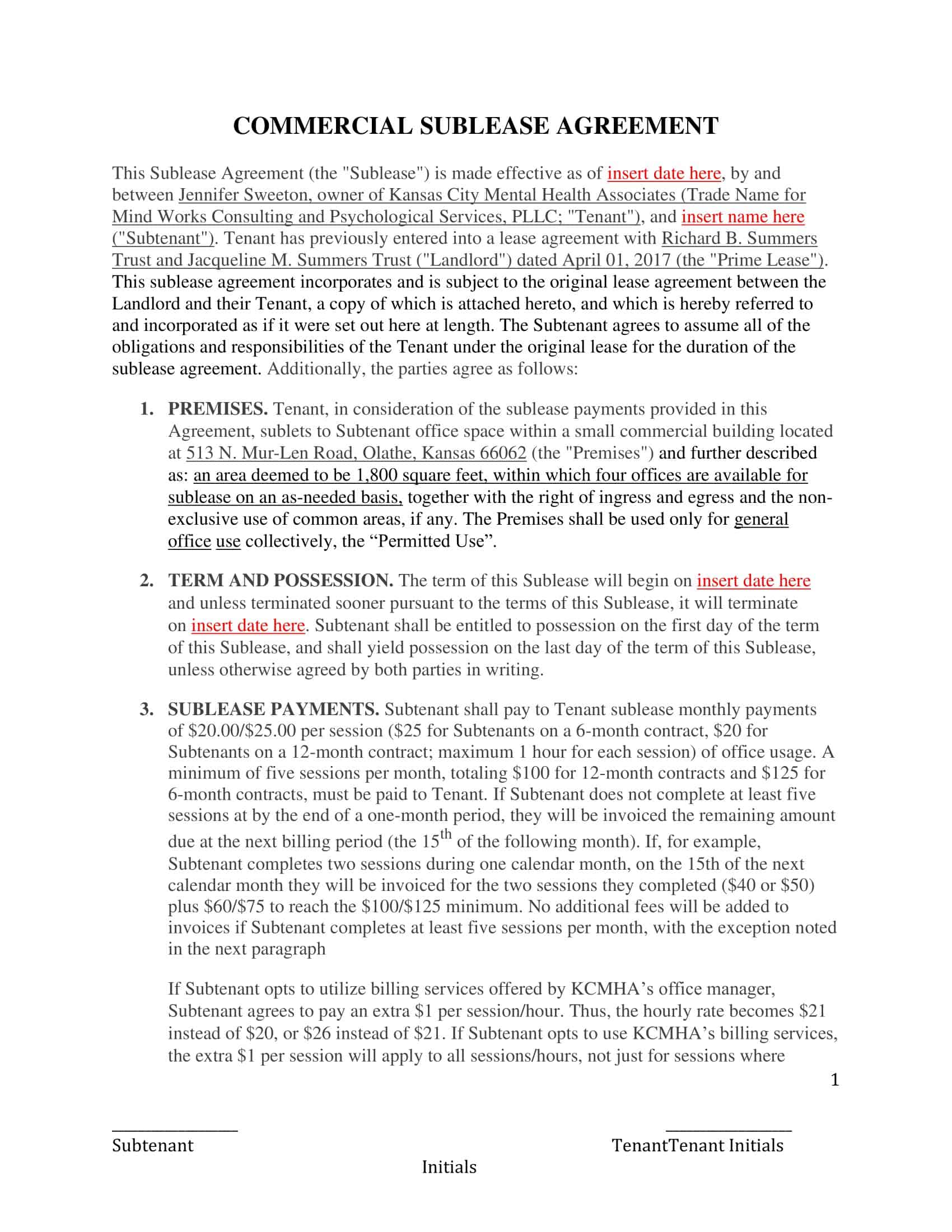 commercial real estate sublease agreement commercial real estate sublease agreement