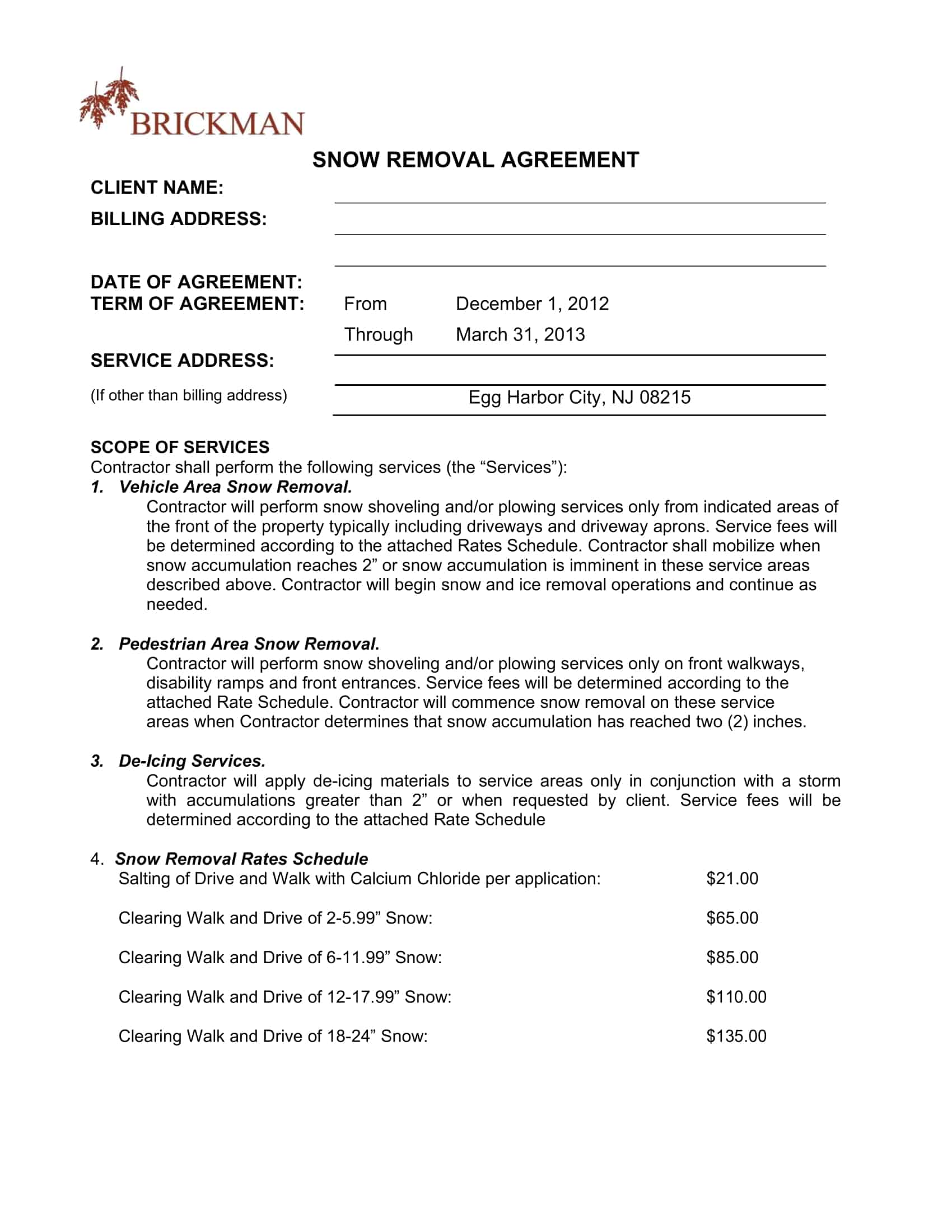 Free Printable Snow Removal Contract Templates [PDF, Word]