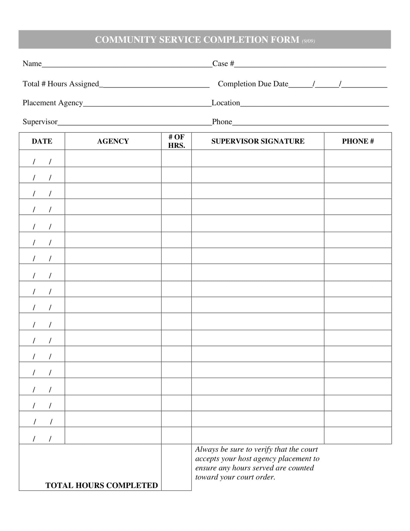 Community Service Log Sheet Print Community Service Log Sheet Print