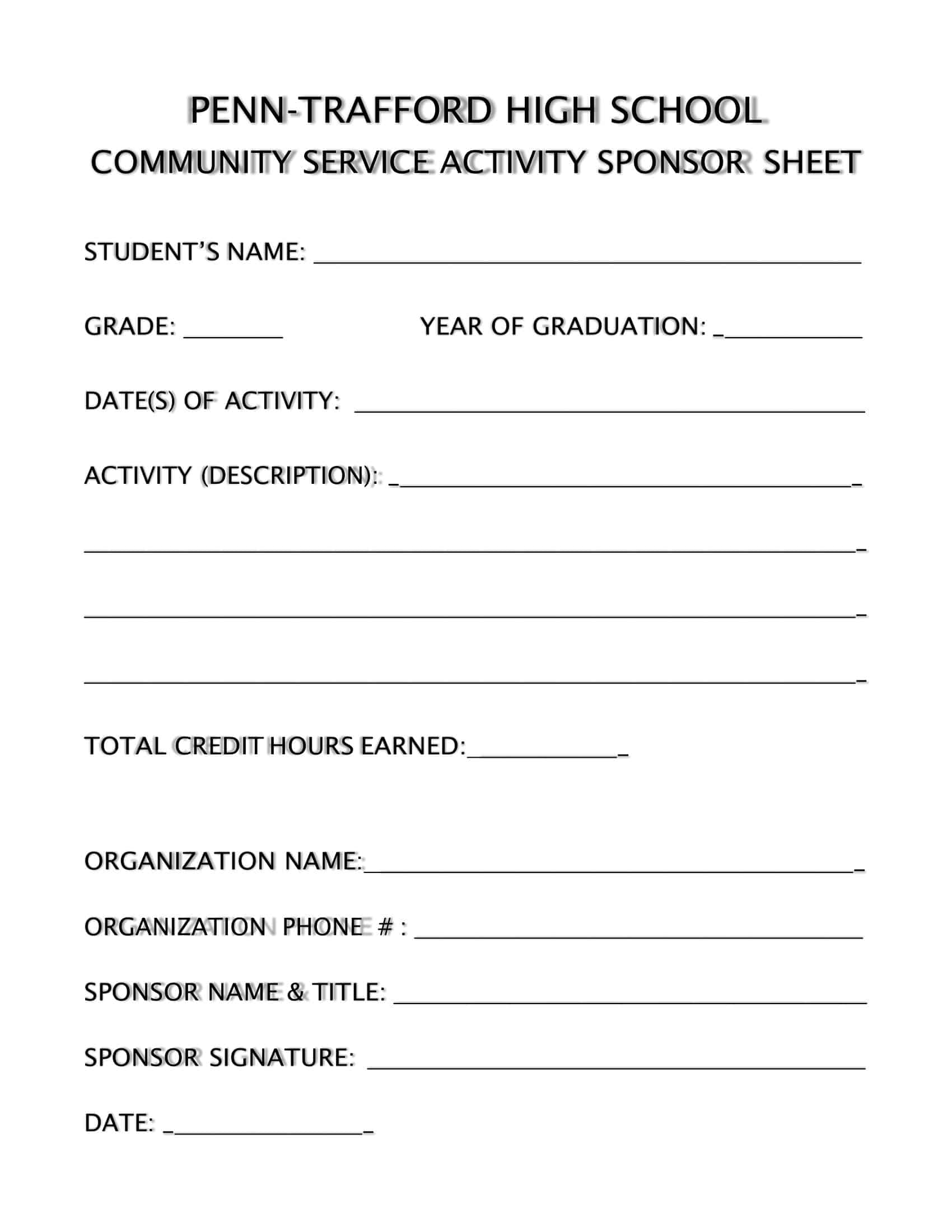 Community Service Log Sheet Print Community Service Log Sheet Print
