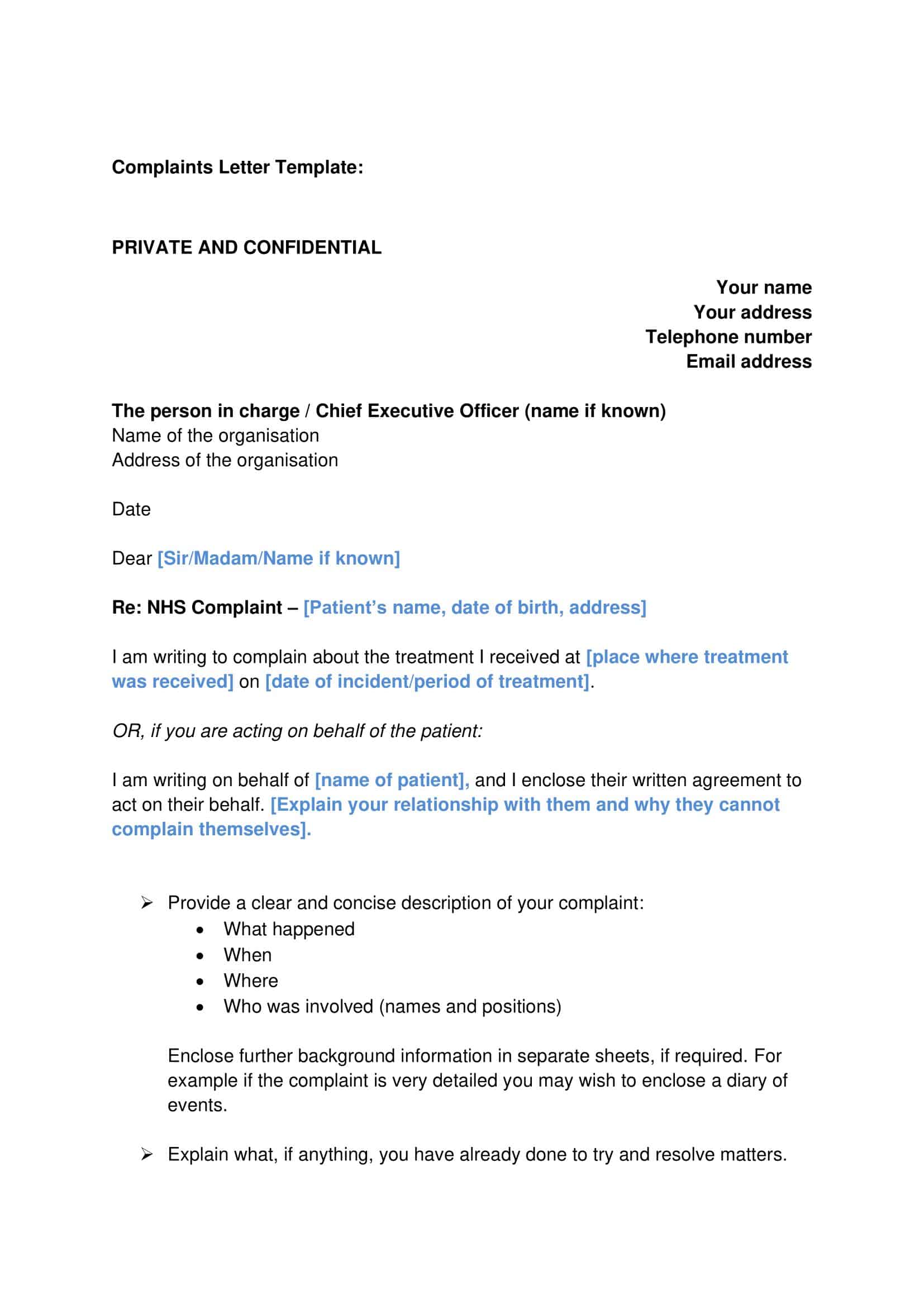 complaint letter for complaint letter for
