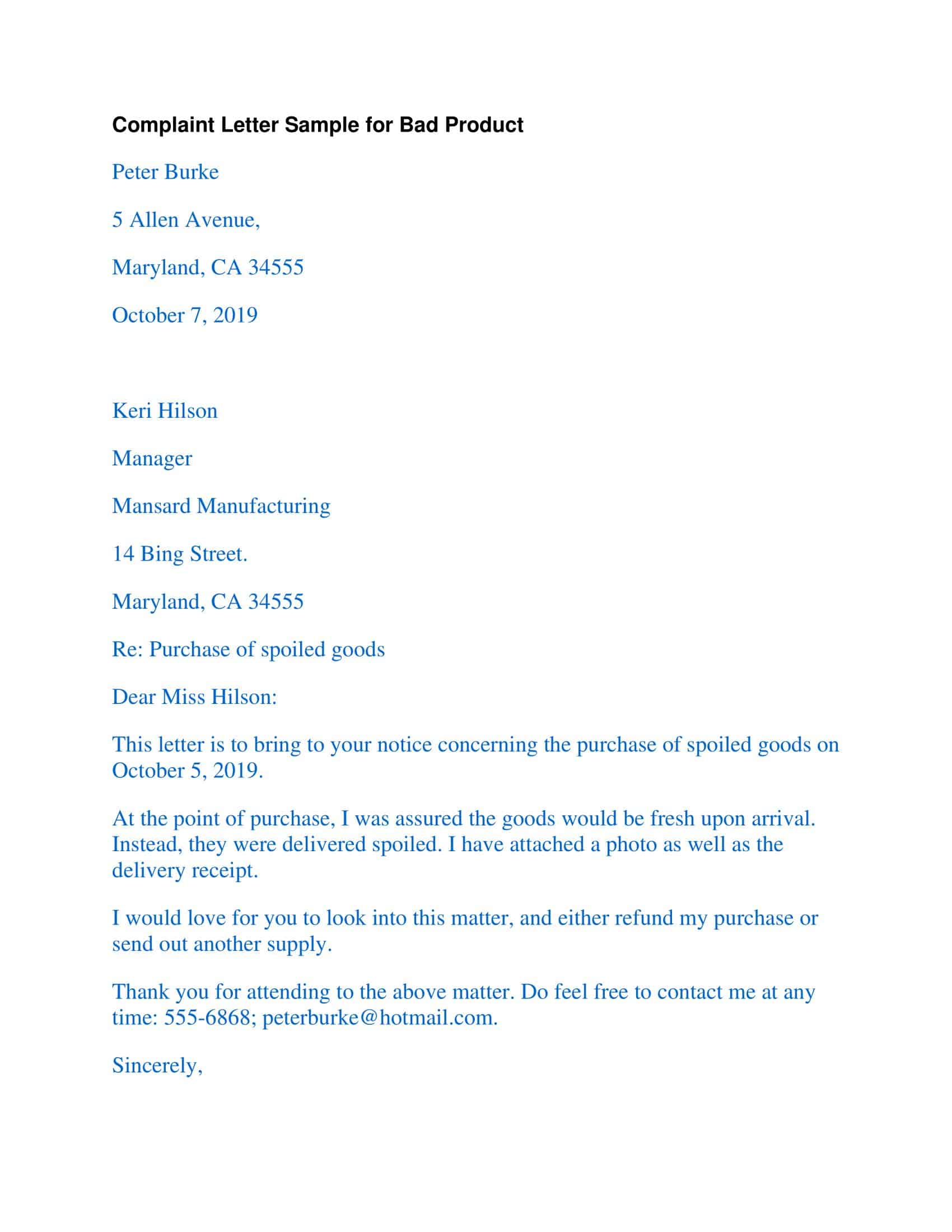 complaint letter format complaint letter format