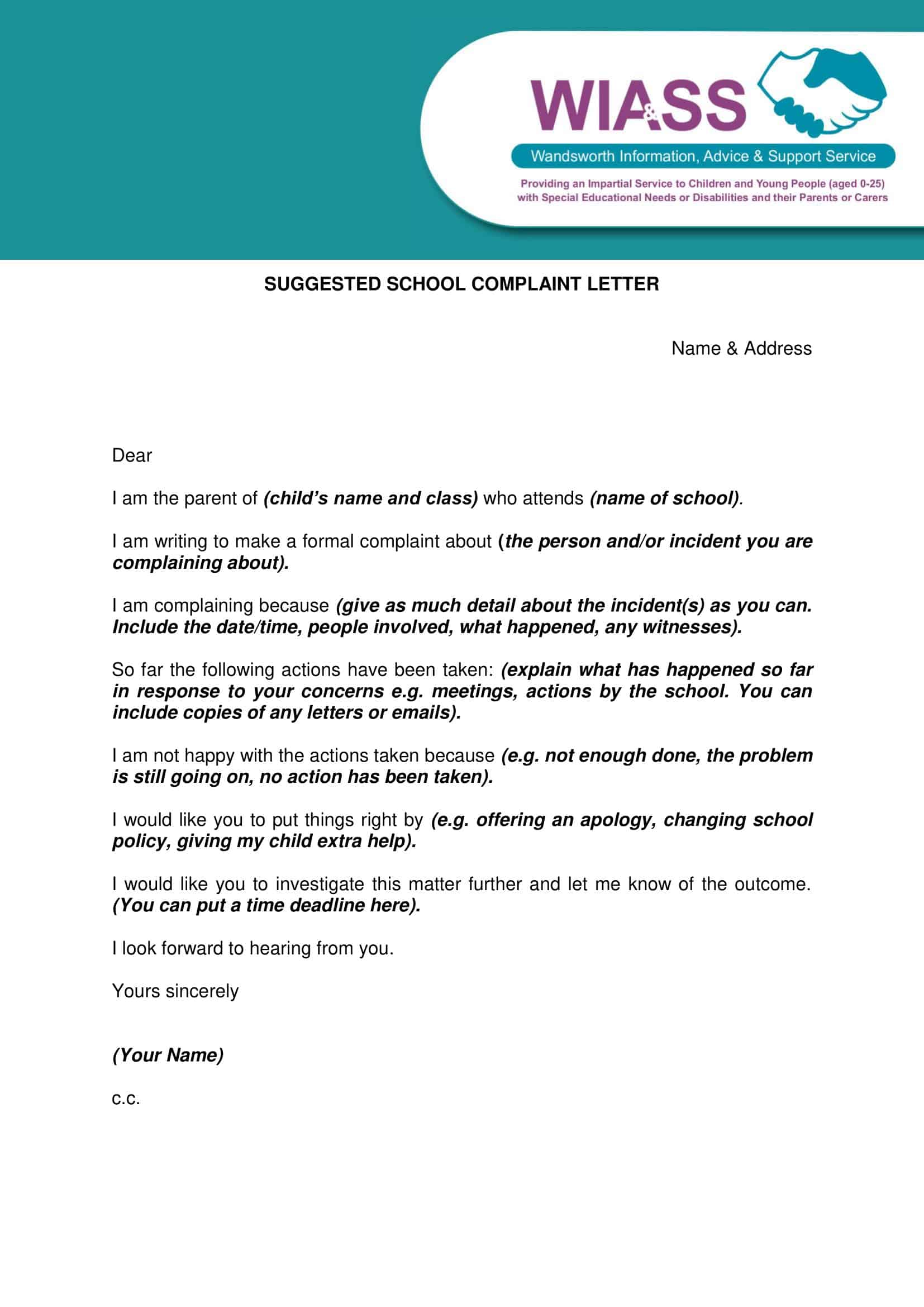 complaint letter template uk complaint letter template uk
