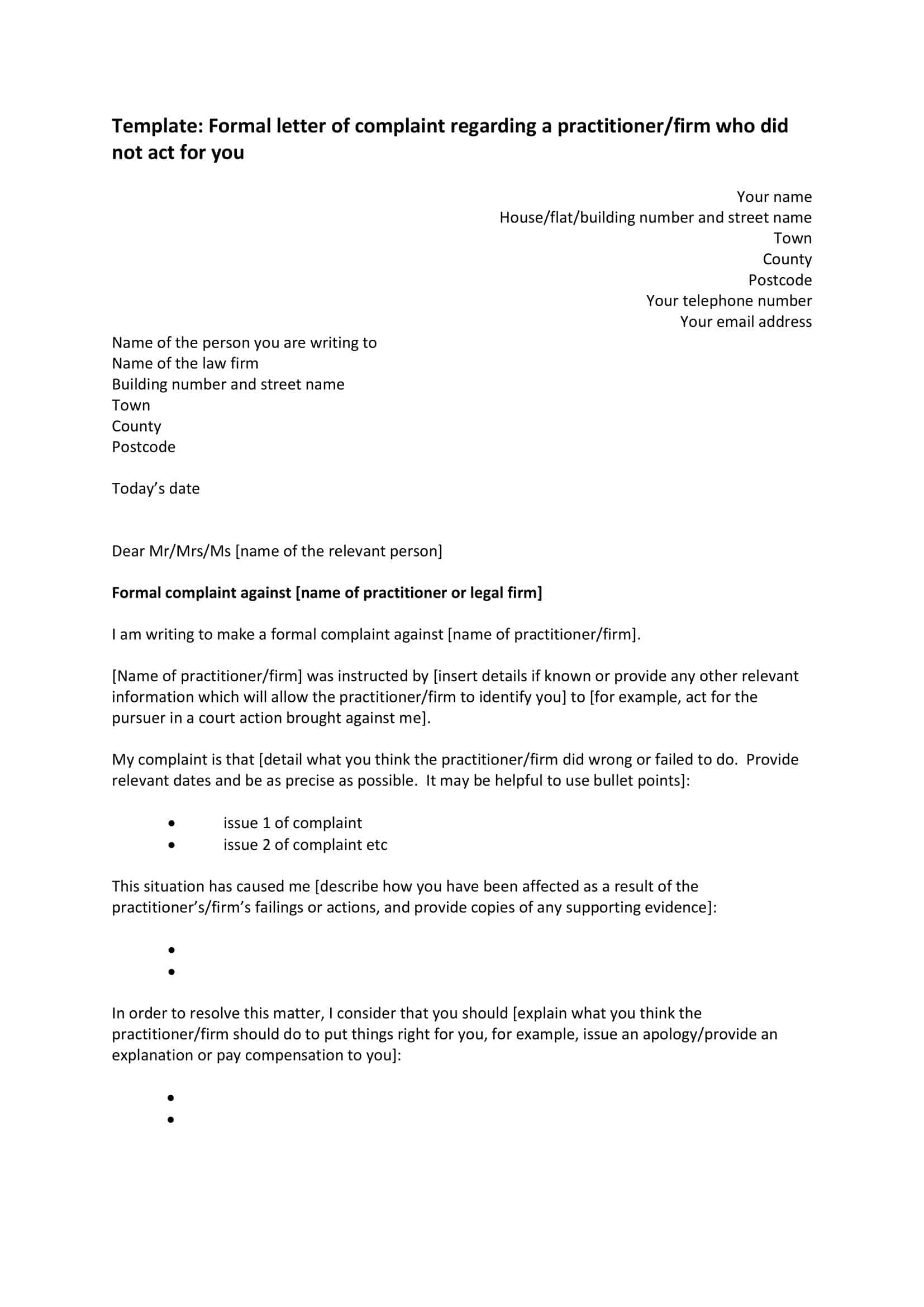 complaints letter complaints letter