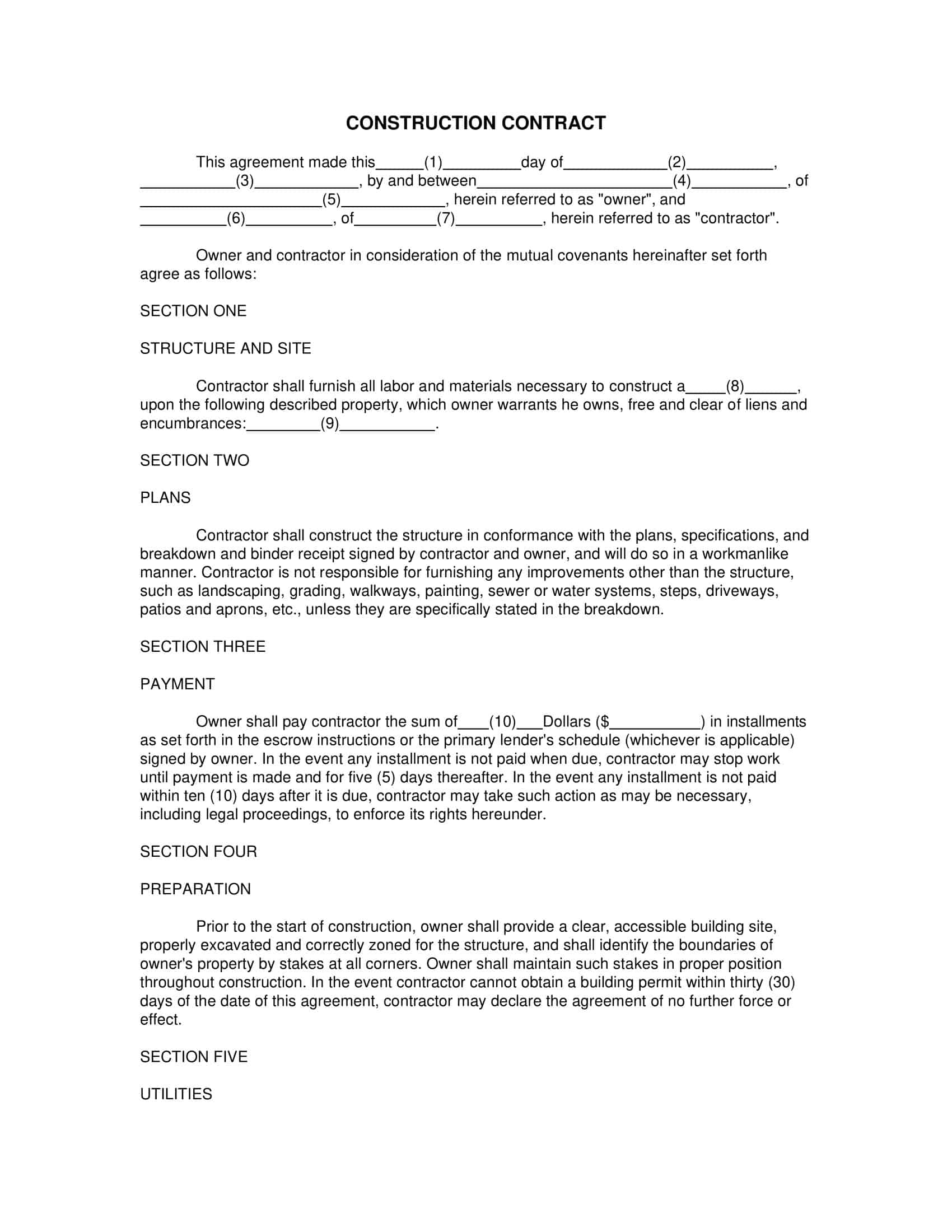Free Printable Construction Contract Templates PDF Word Sample Free Printable Construction Contract Templates PDF Word Sample