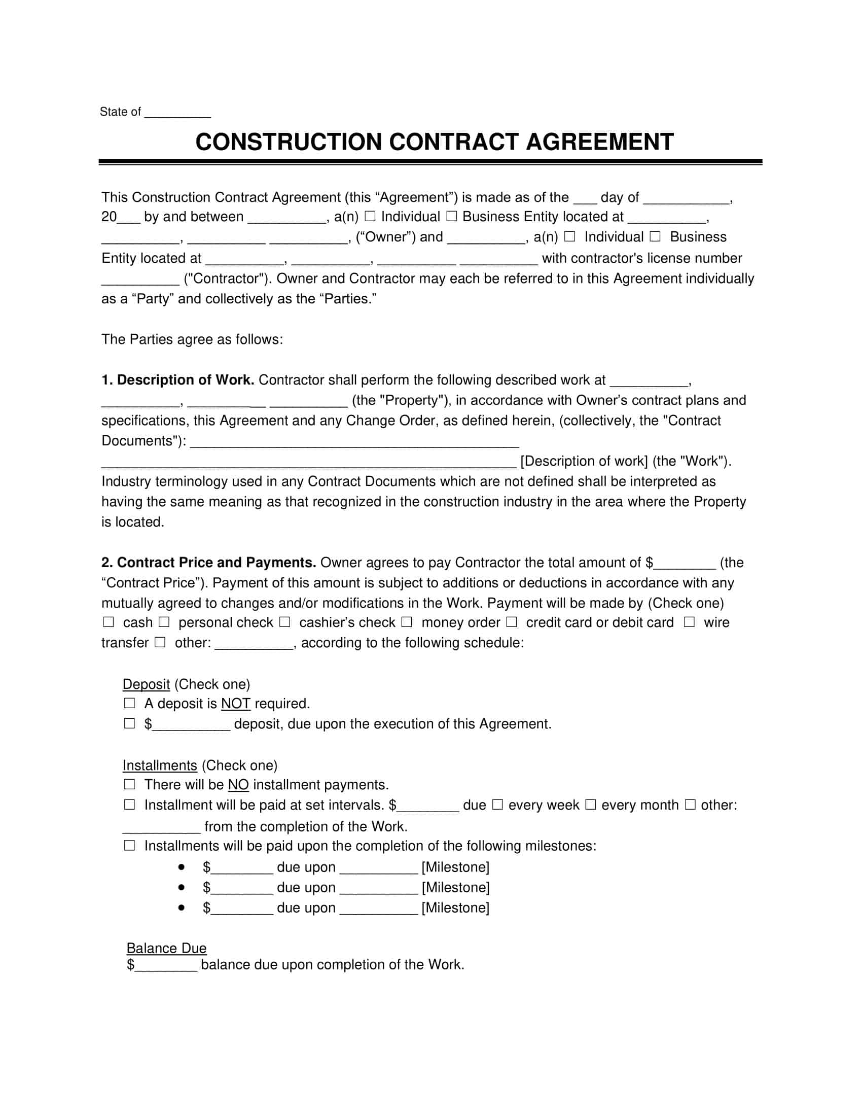 Free Printable Construction Contract Templates PDF Word Sample Free Printable Construction Contract Templates PDF Word Sample