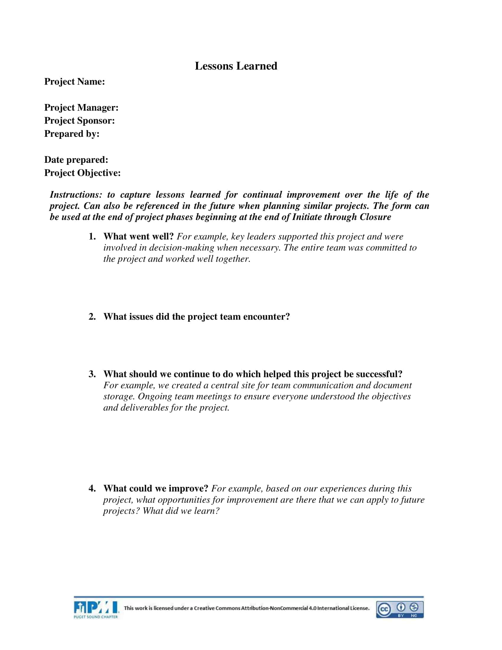 Free Printable Lessons Learned Templates (Excel, PDF, Word) Project Example