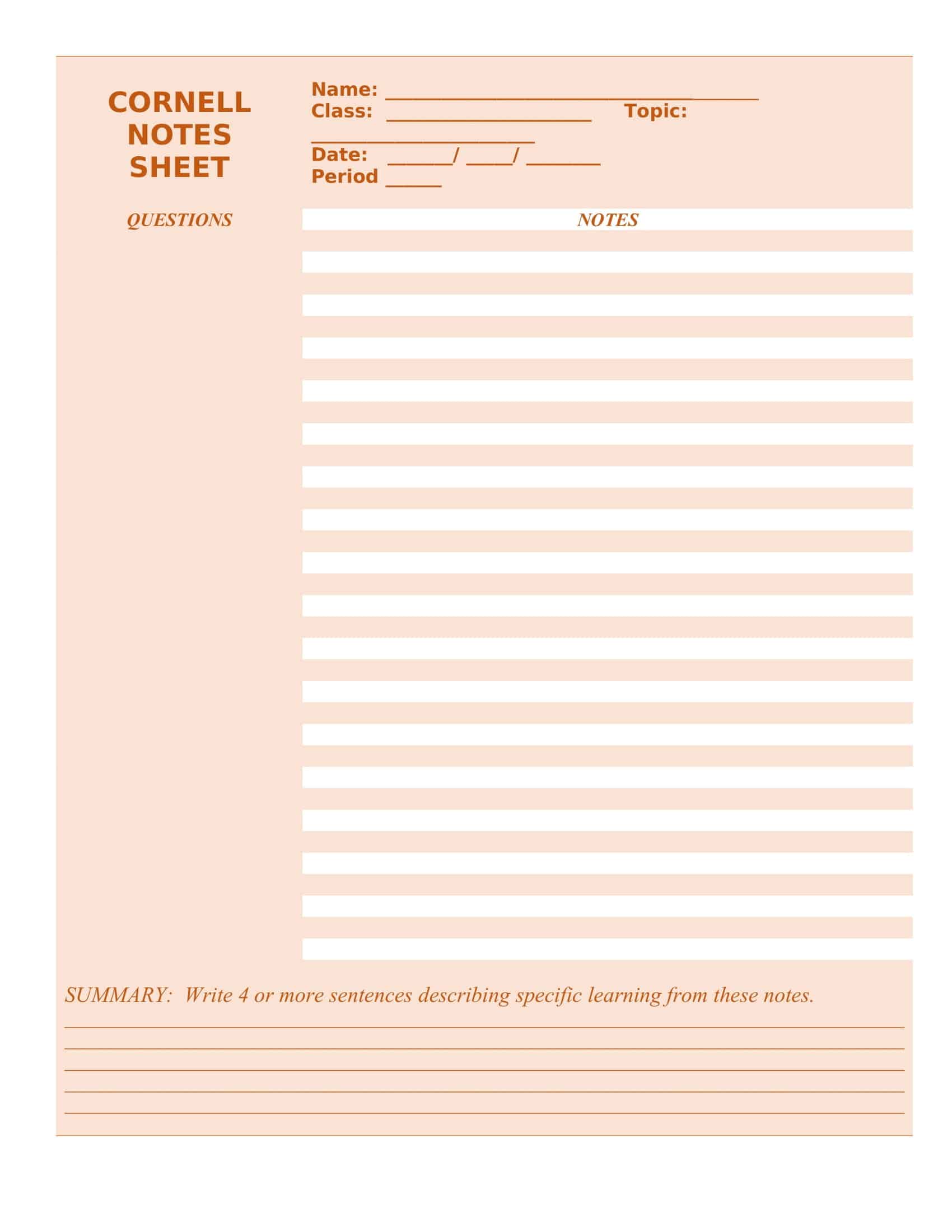 cornell method of notes cornell method of notes