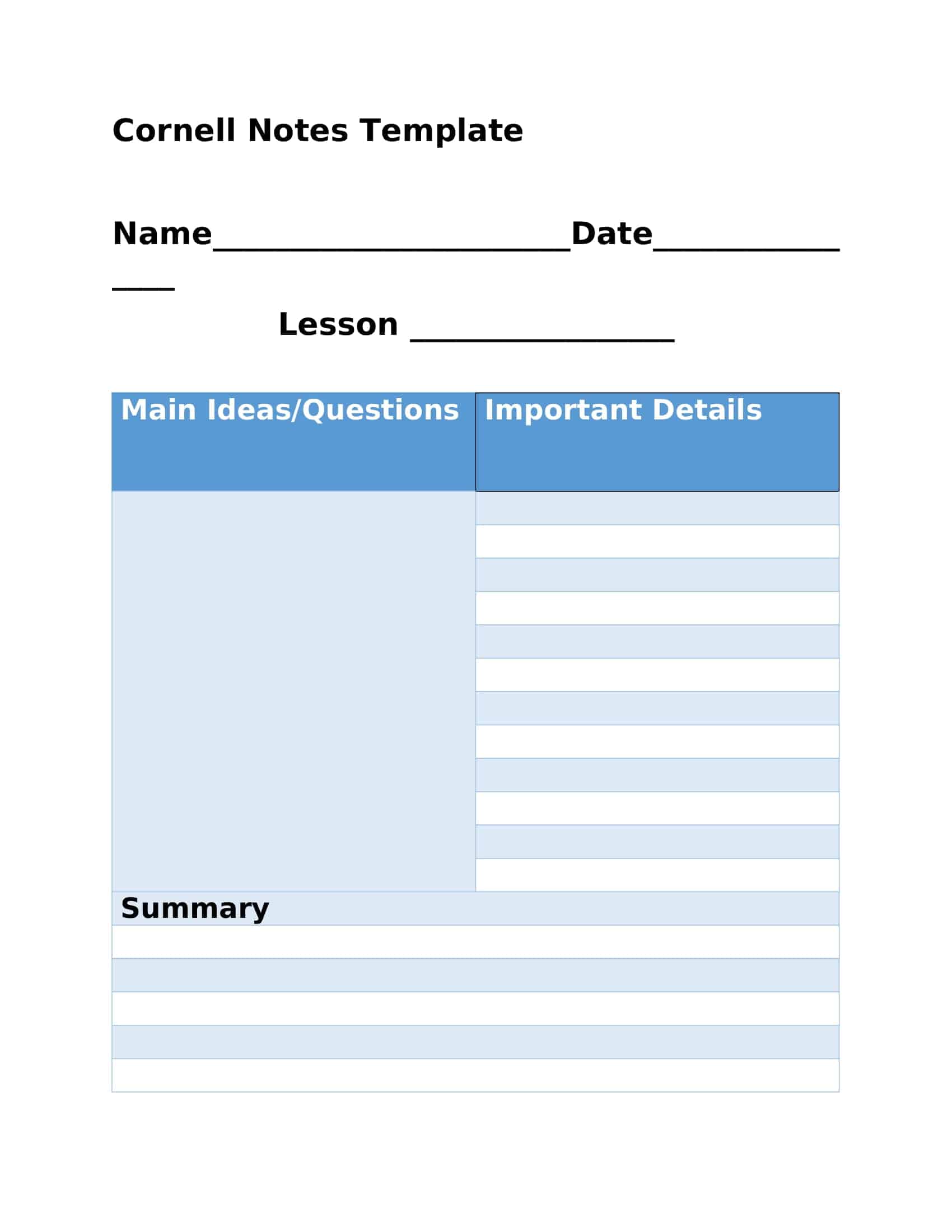 cornell notes template printable cornell notes template printable