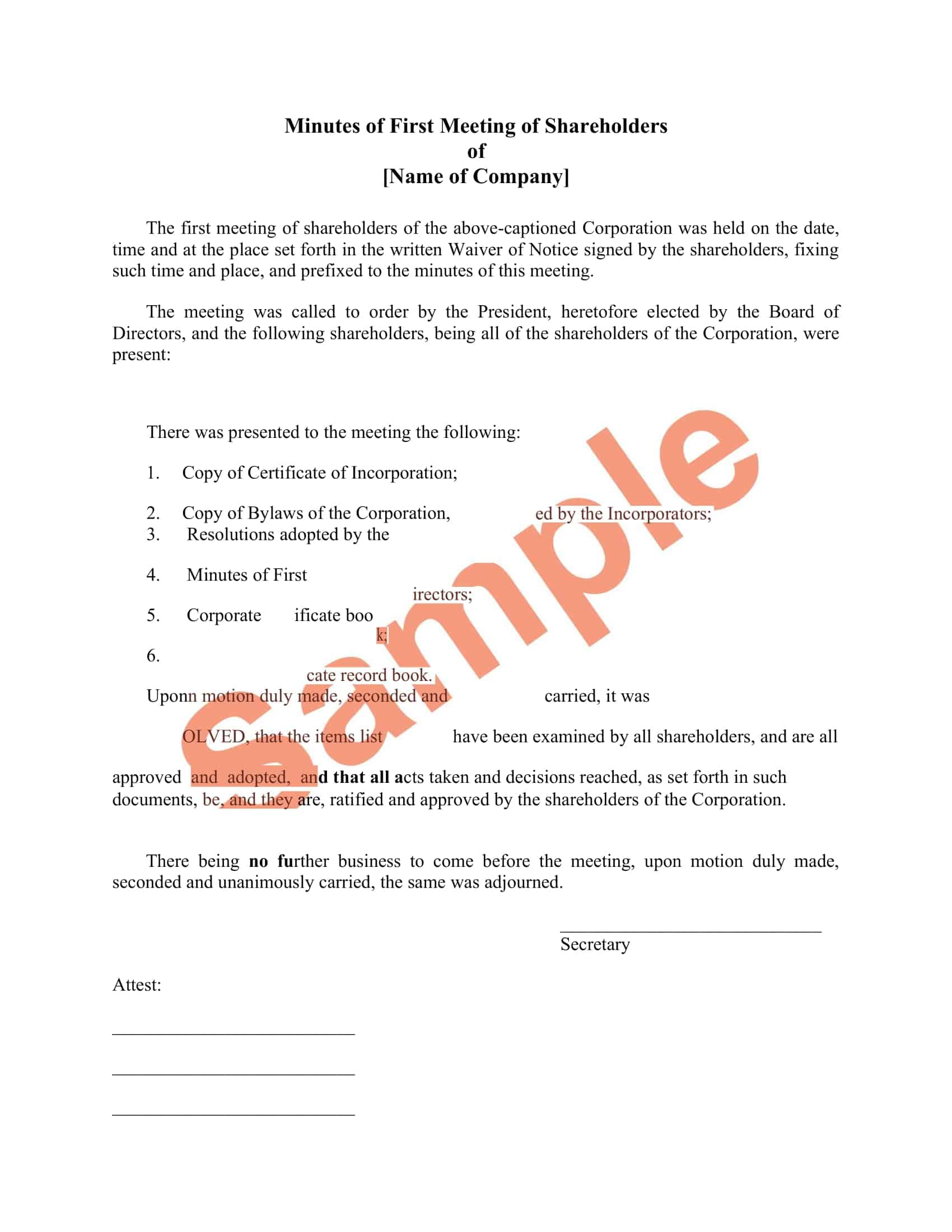 corporate minutes example corporate minutes example