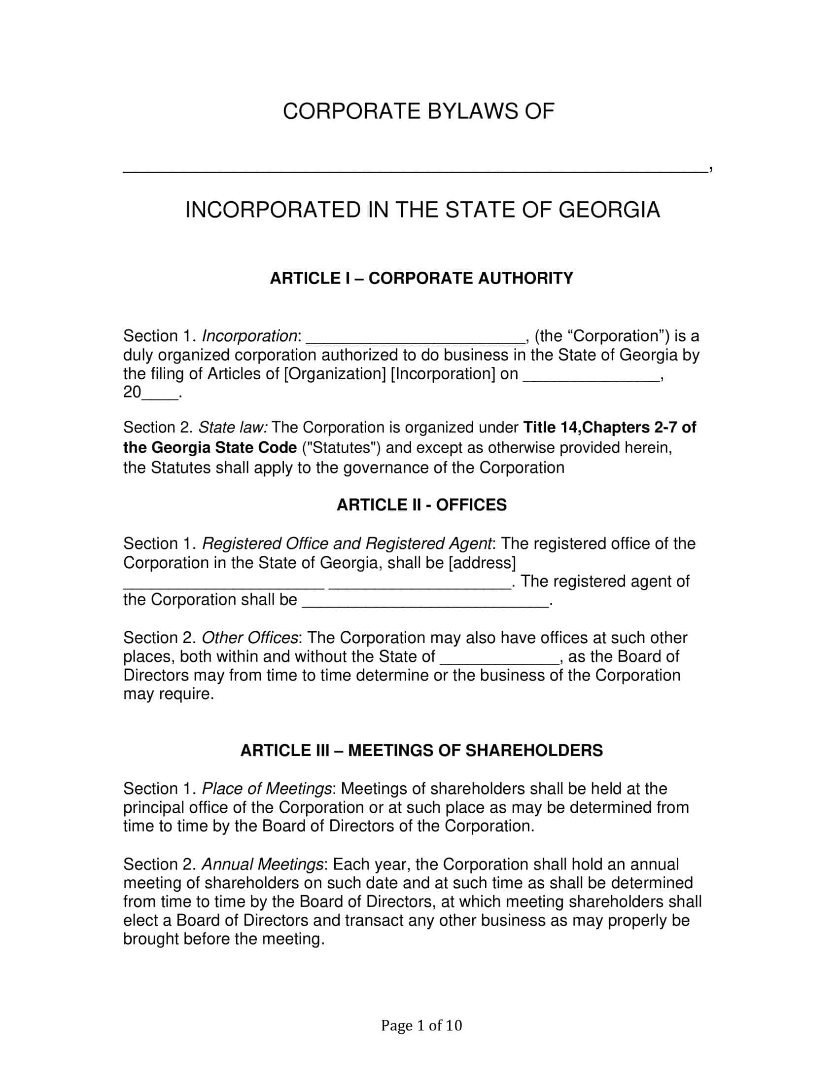 corporation bylaws corporation bylaws