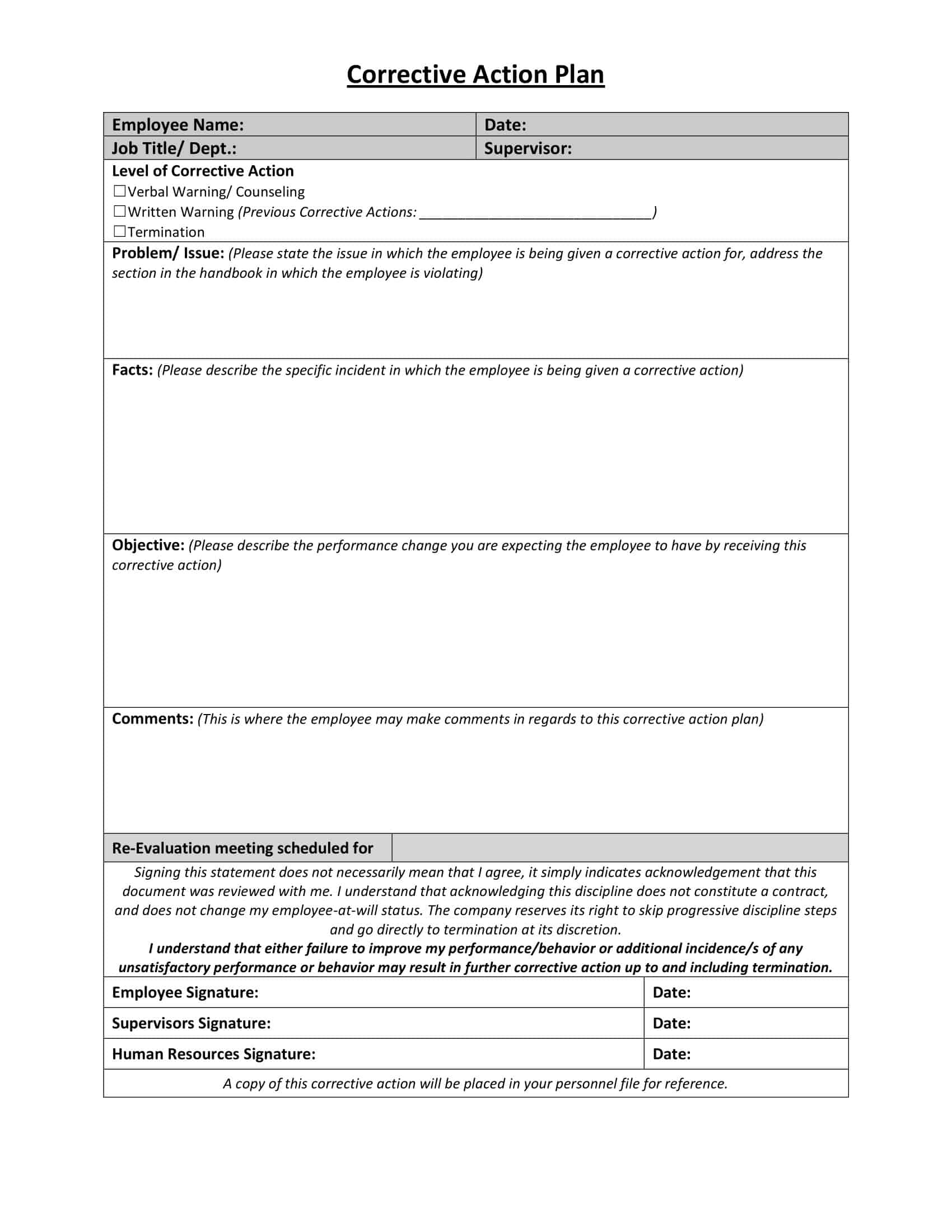 Free Printable Corrective Action Plan Templates PDF Word Excel 