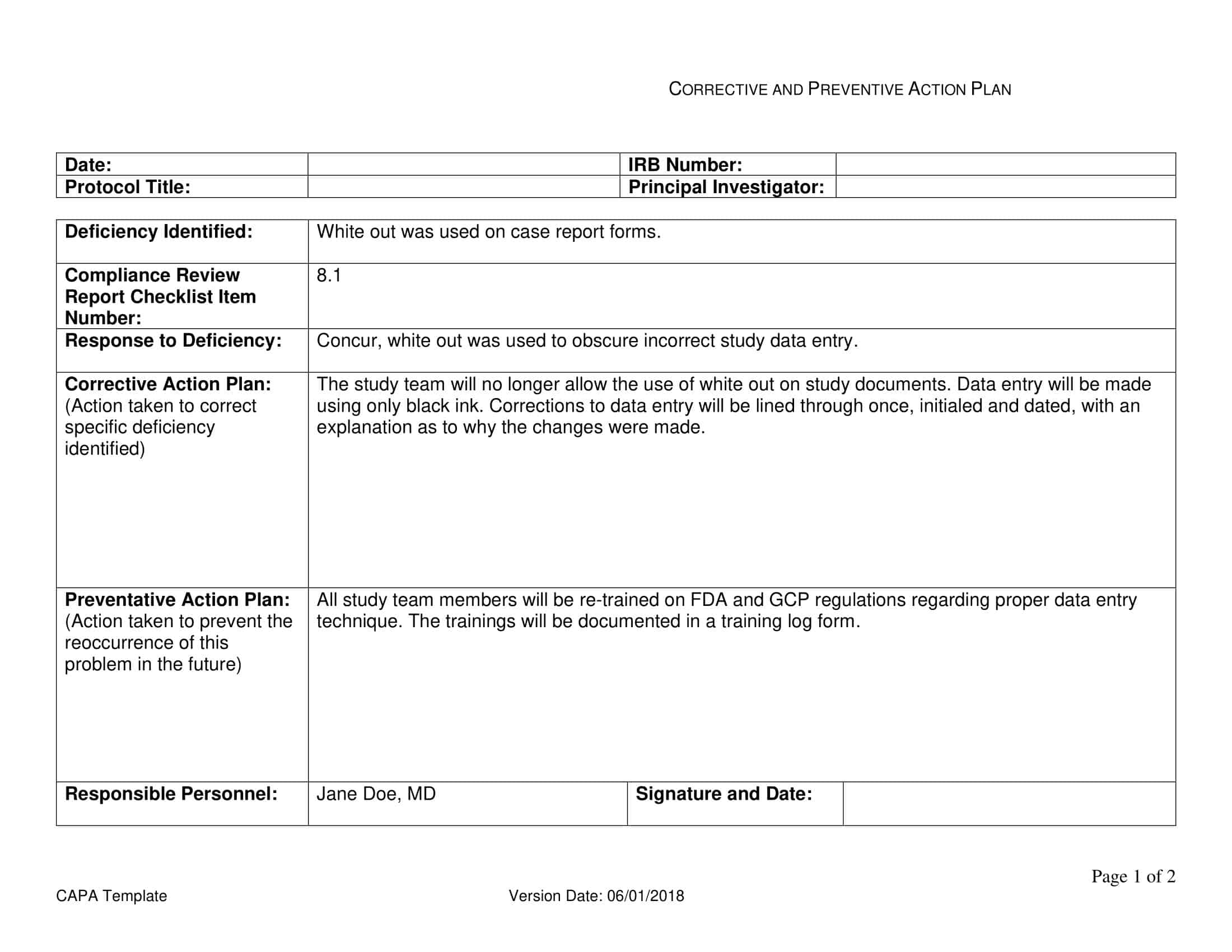 Free Printable Corrective Action Plan Templates PDF Word Excel Free Printable Corrective Action Plan Templates PDF Word Excel