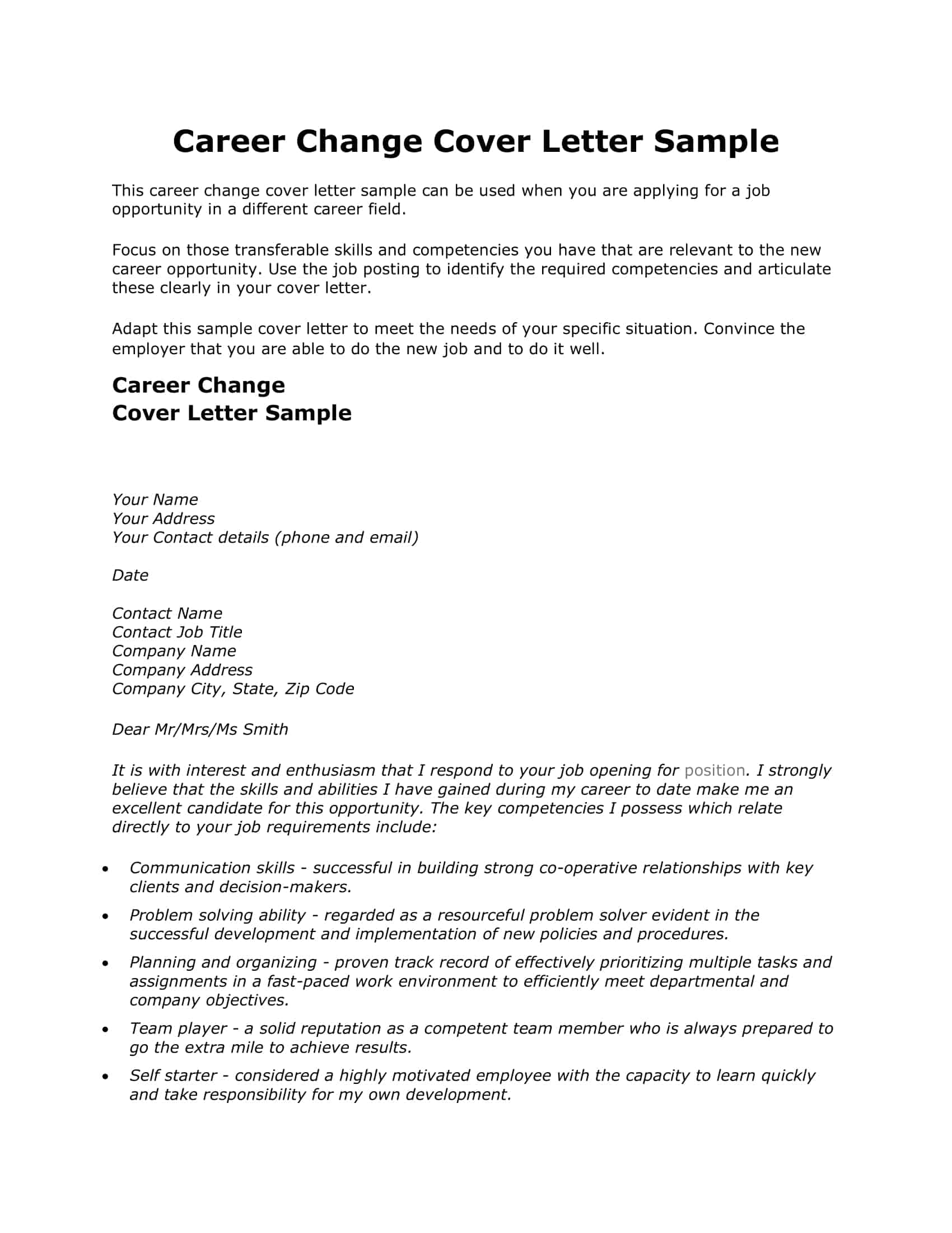 cover letter change of career cover letter change of career