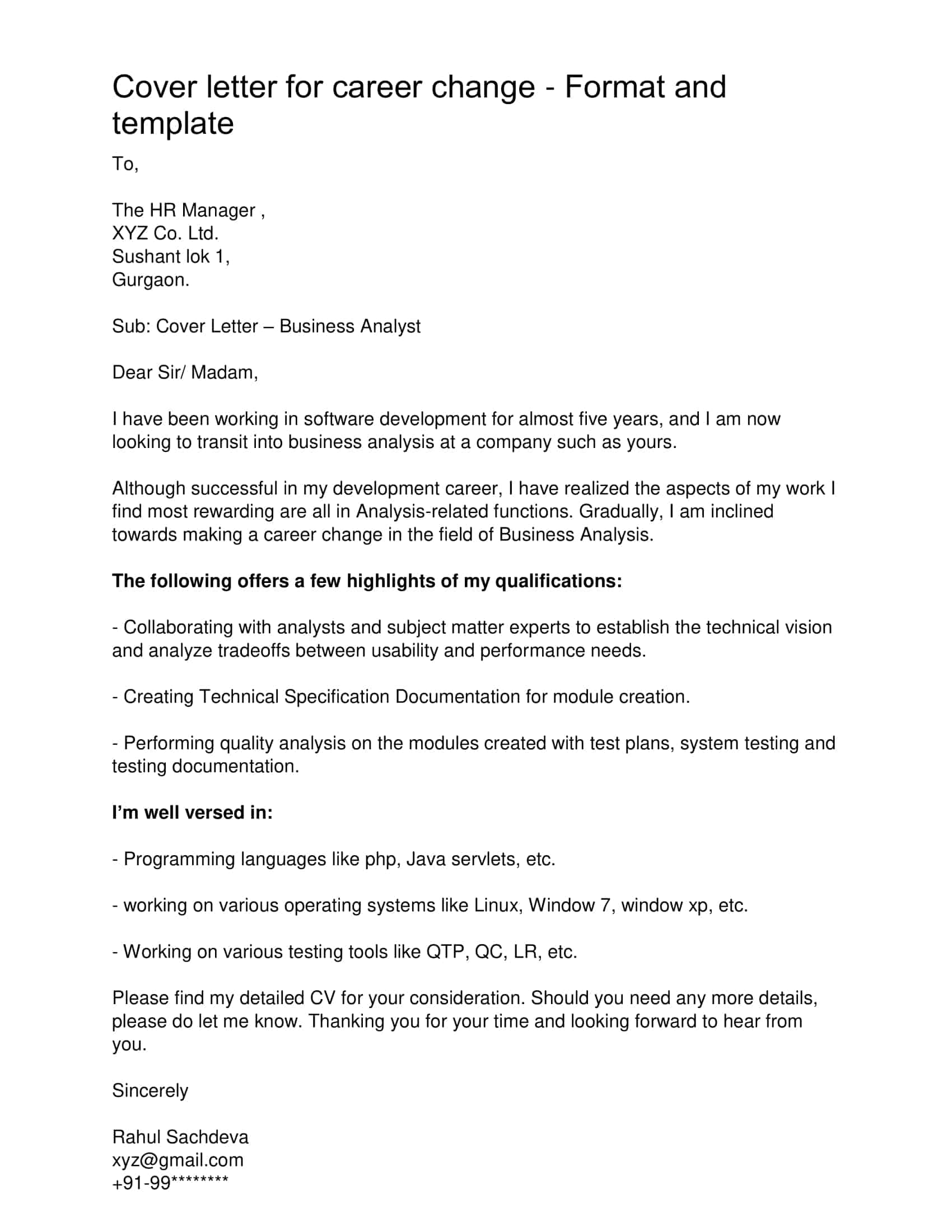 cover letter changing career cover letter changing career