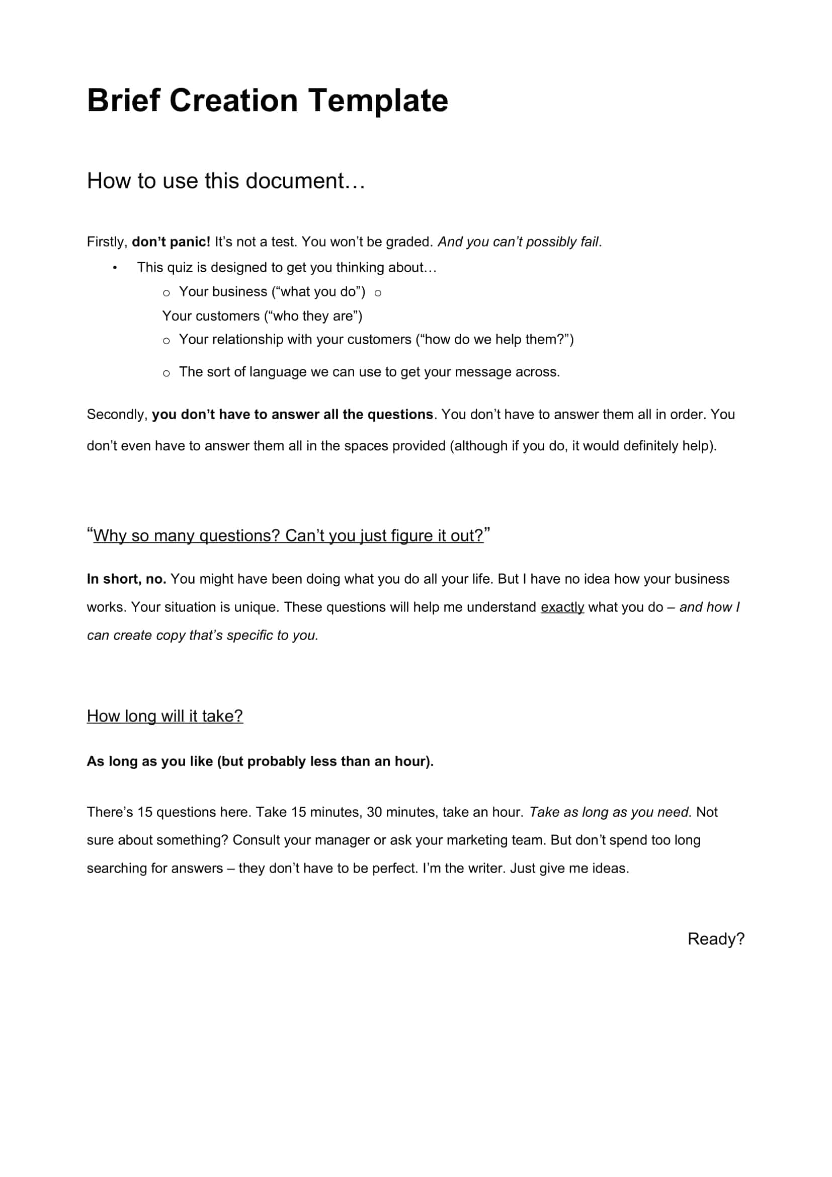 Free Printable Creative Briefing Templates [PDF, Word] Example