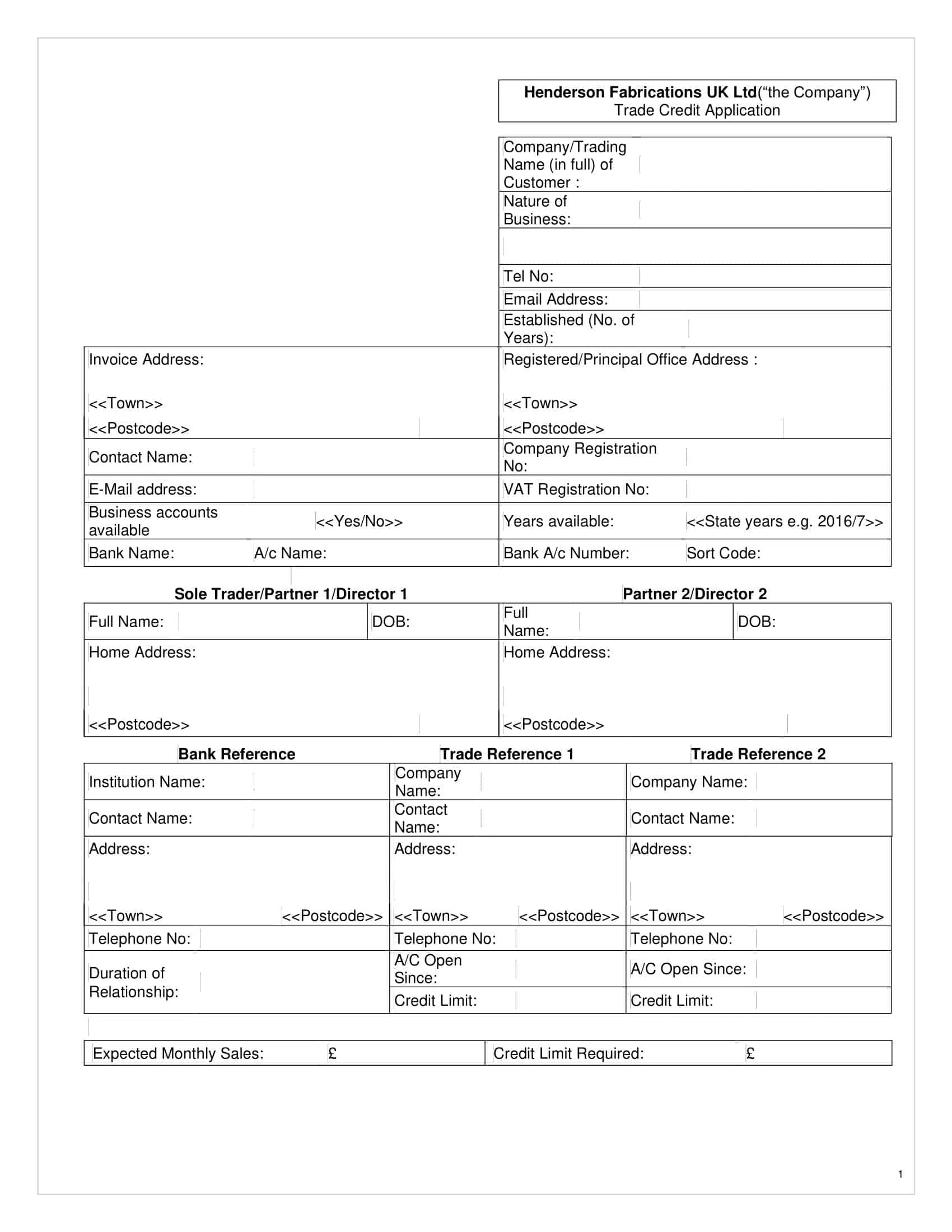 credit application for business credit application for business