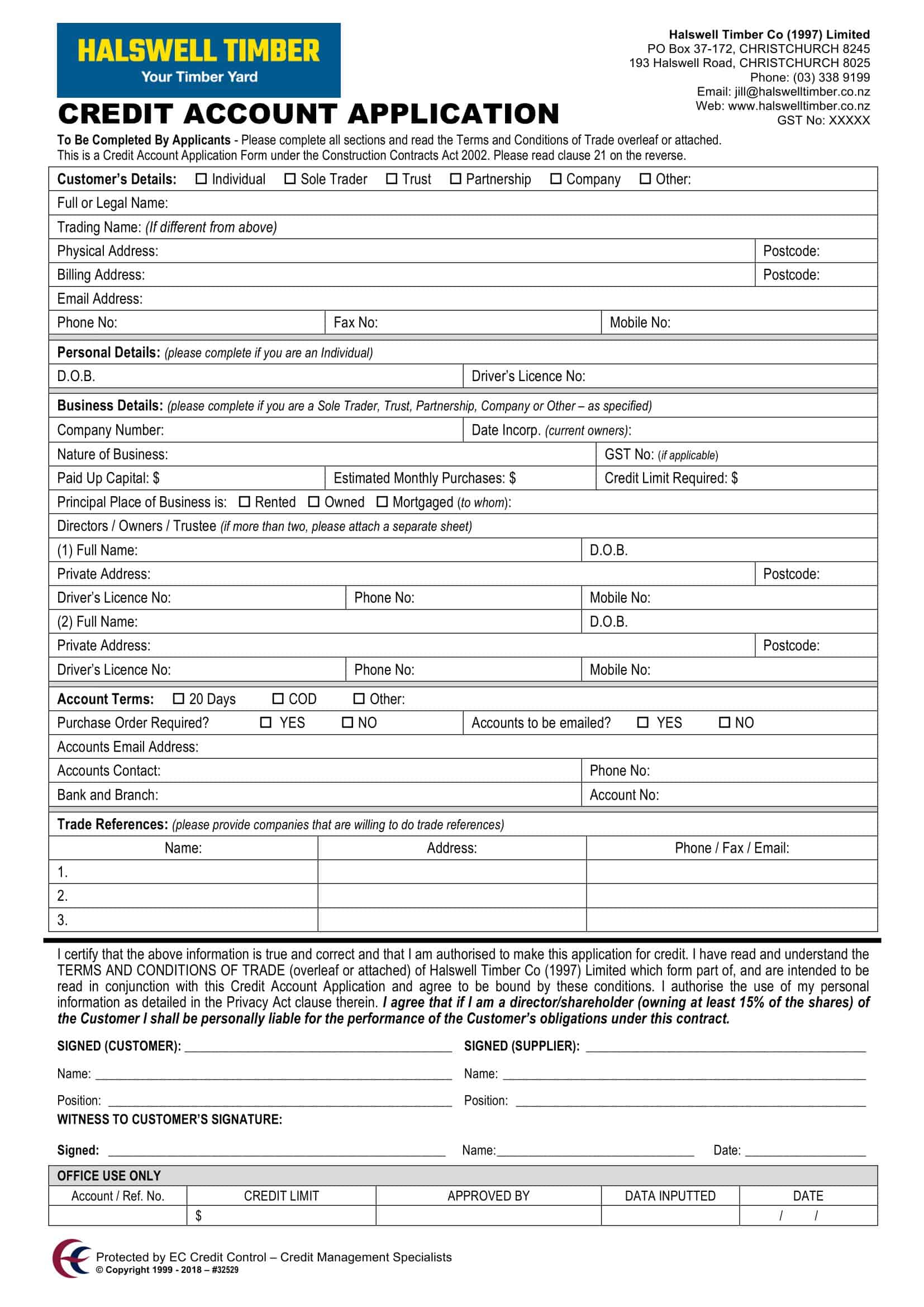 Free Printable Credit Application Form Templates PDF Word Free Printable Credit Application Form Templates PDF Word
