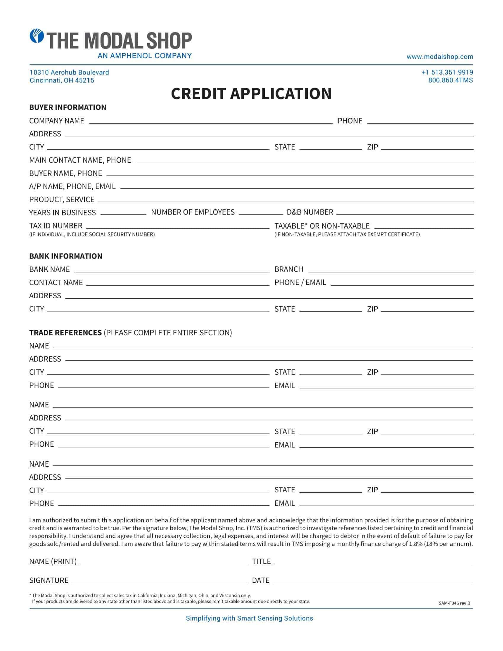 customer credit application form template customer credit application form template