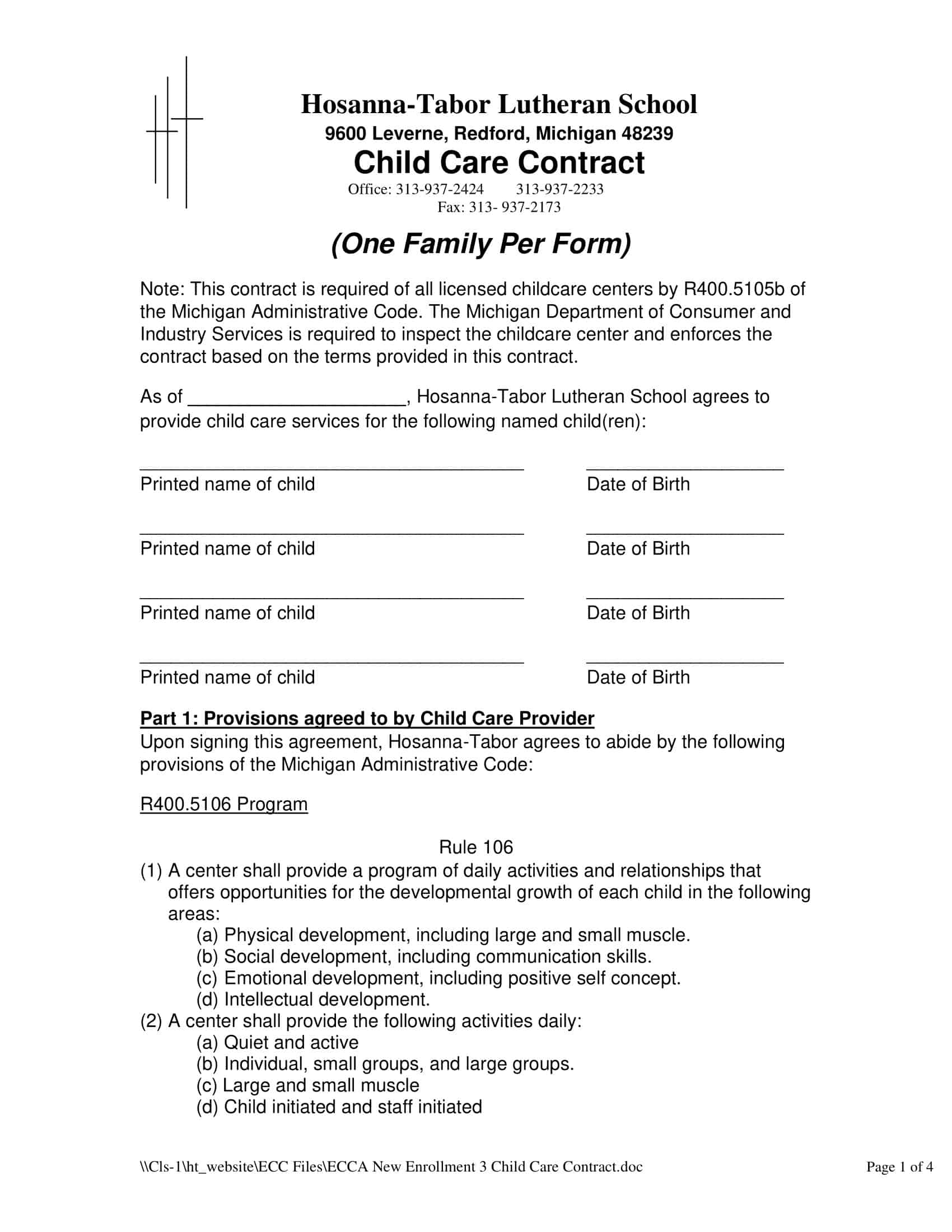 Free Printable Daycare Contract Templates PDF Sample Free Printable Daycare Contract Templates PDF Sample