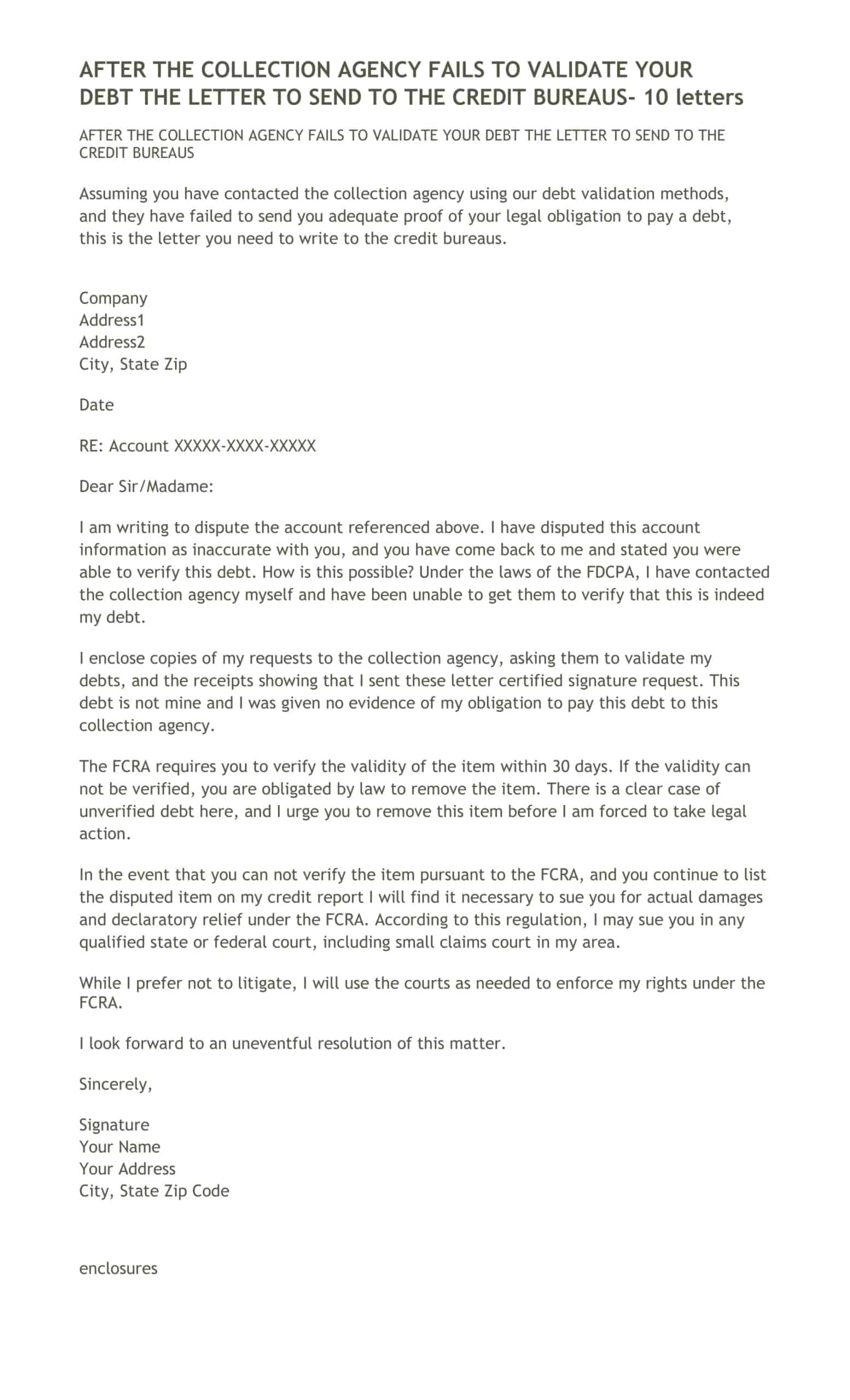 Free Printable Debt Validation Letter Templates PDF Word Medical