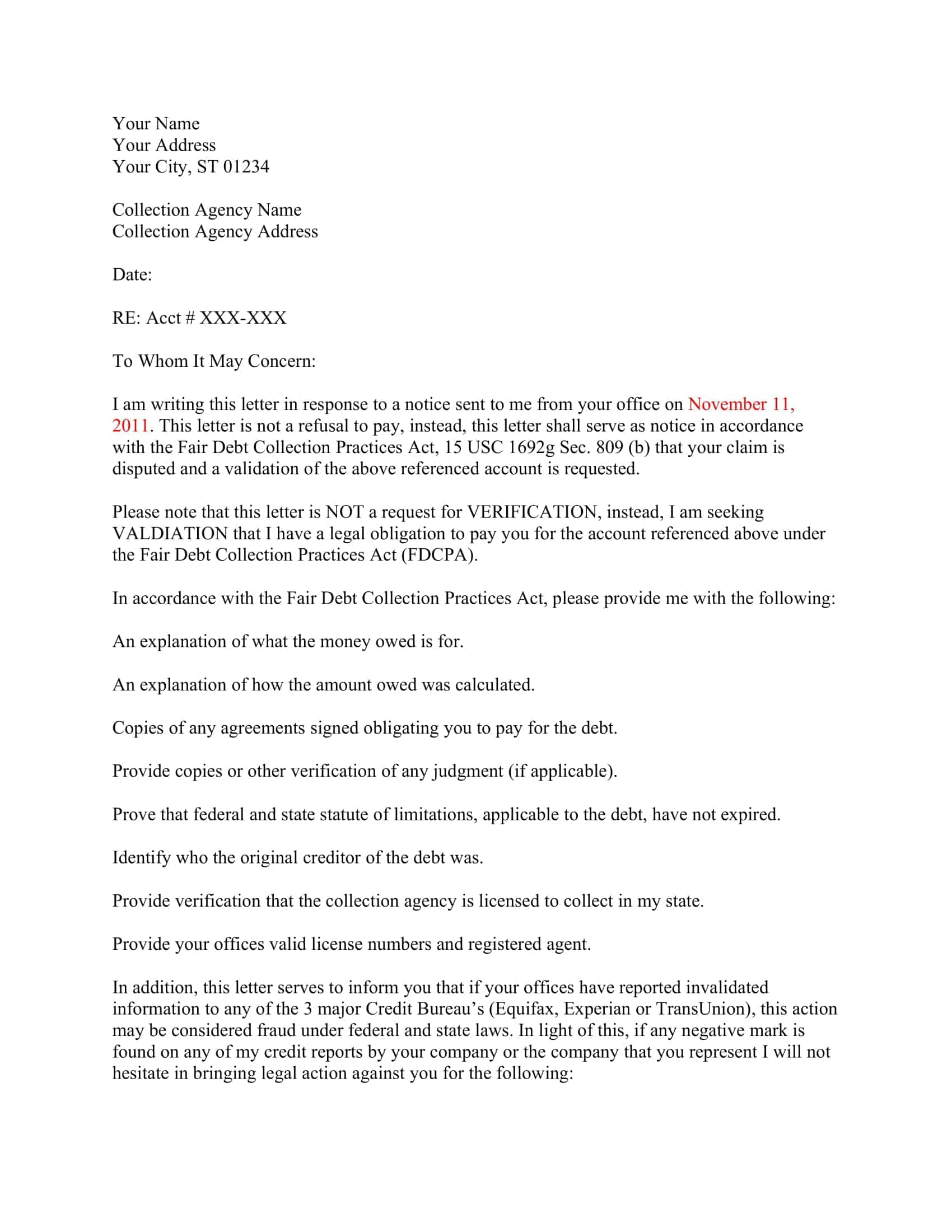 Free Printable Debt Validation Letter Templates PDF Word Medical Free Printable Debt Validation Letter Templates PDF Word Medical