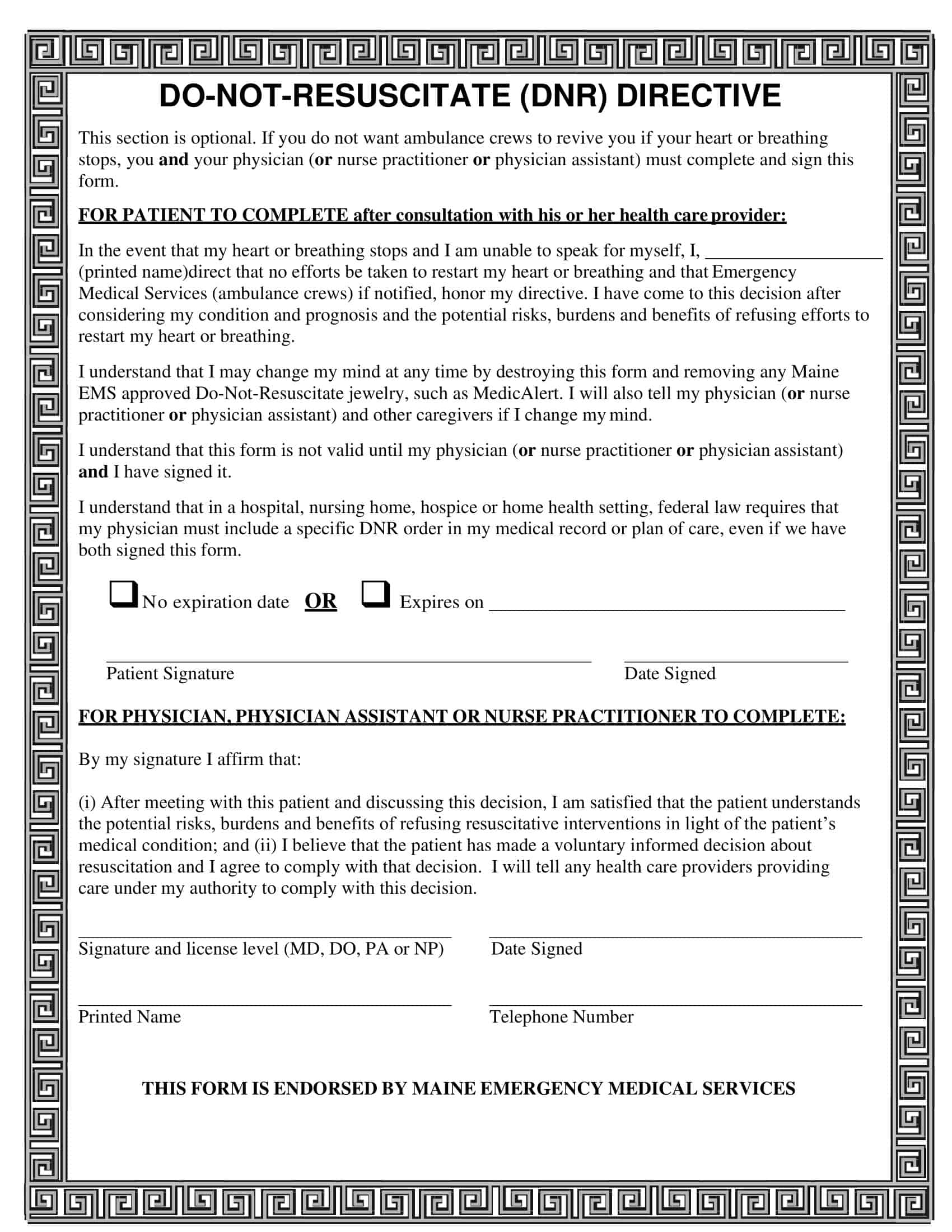 Free Printable Do Not Resuscitate (DNR) Order Form PDF Word Free Printable Do Not Resuscitate (DNR) Order Form PDF Word