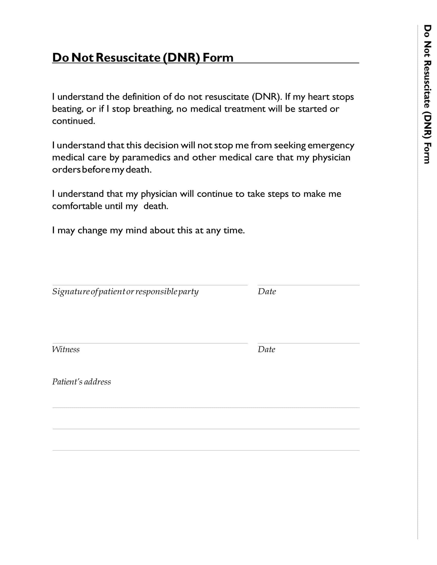 Printable Do Not Resuscitate Form Printable Do Not Resuscitate Form