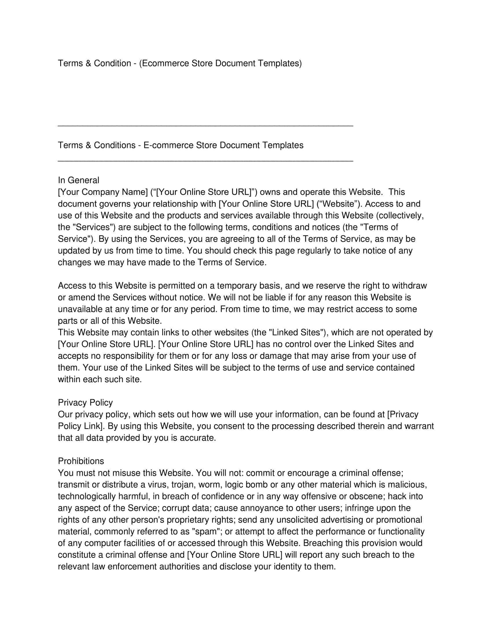 ecommerce terms and conditions template ecommerce terms and conditions template