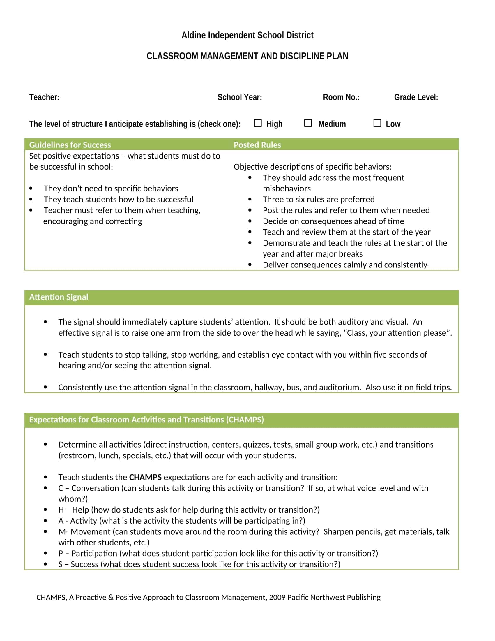Free Printable Classroom Management Plan Templates [PDF]