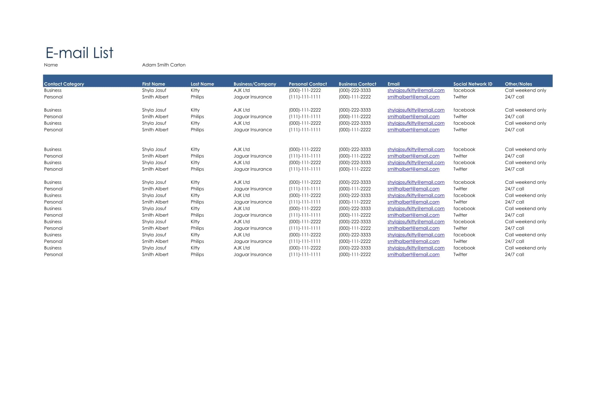 Free Printable Email List Templates [PDF, Word, Excel]