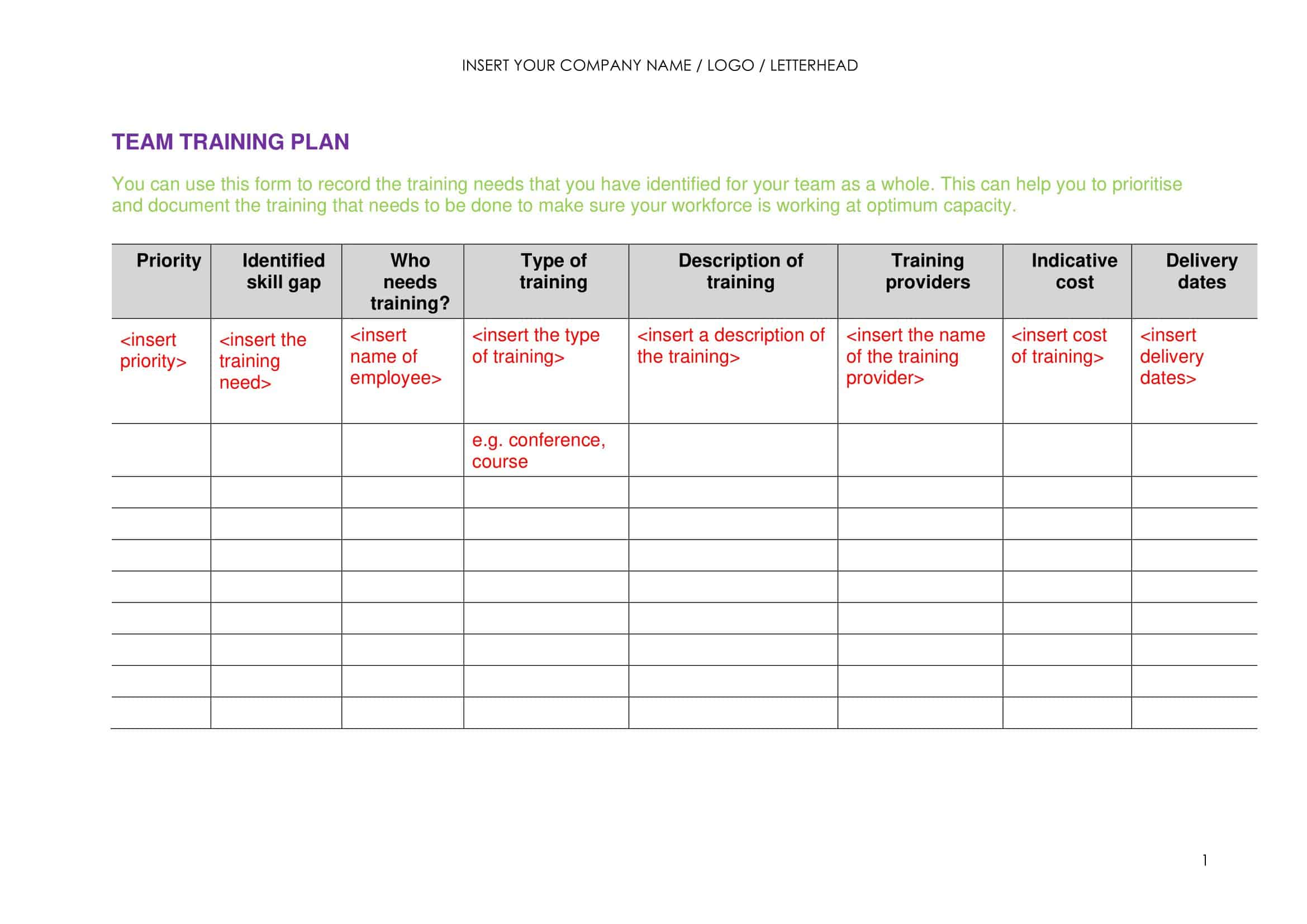 Training Template Excel Training Template Excel