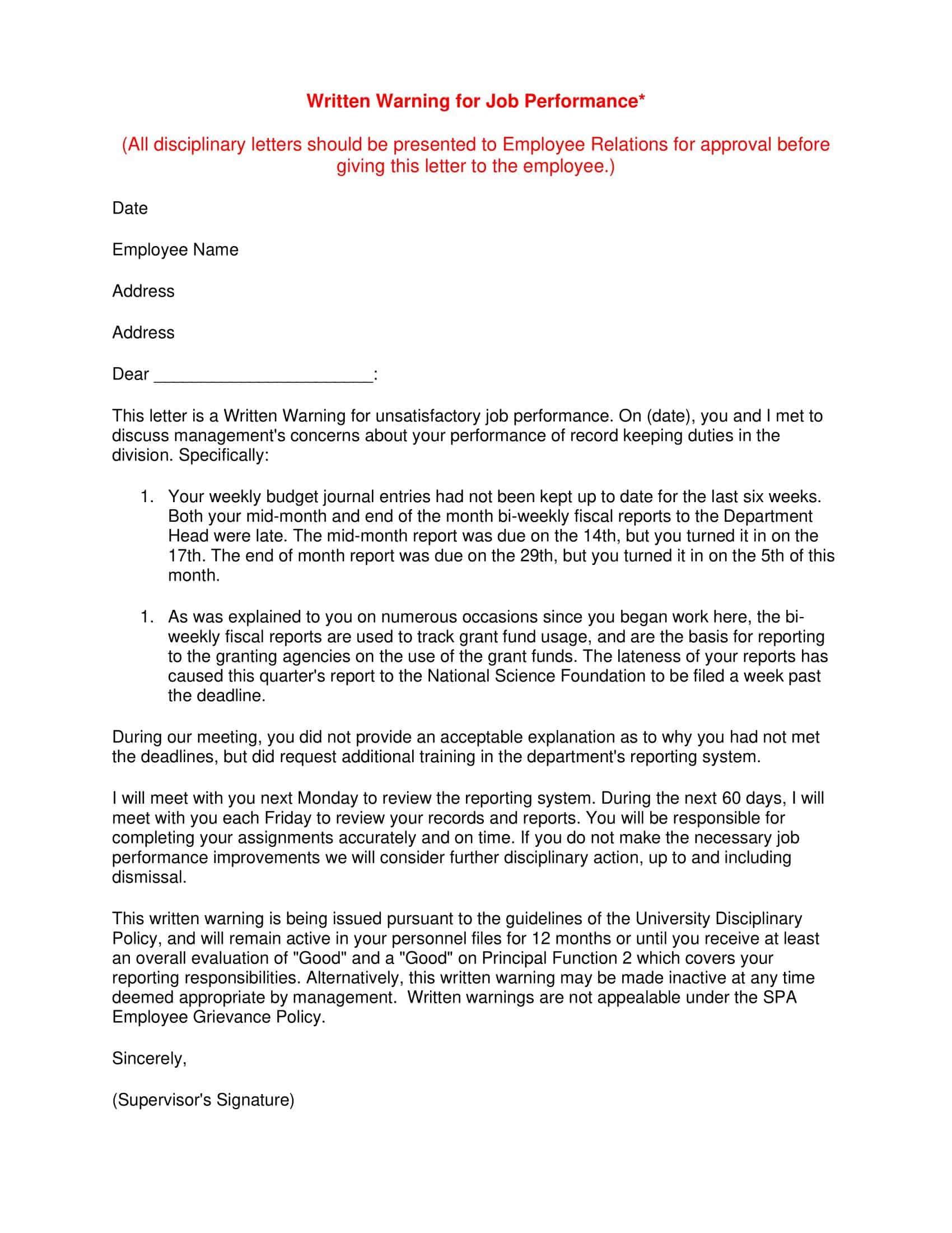 Free Printable Professional Warning Letter Sample PDF Employee Free Printable Professional Warning Letter Sample PDF Employee