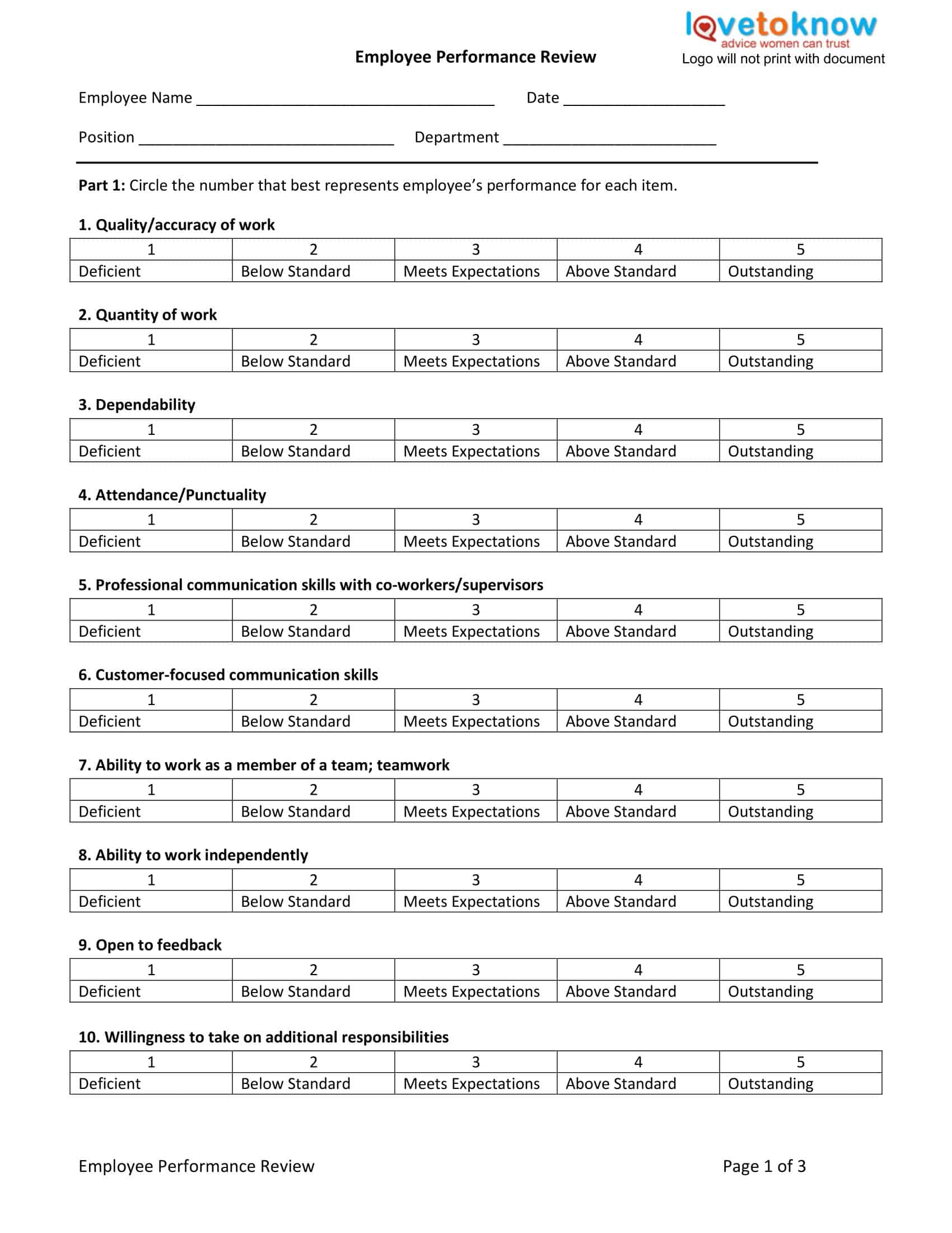 Free Printable Employee Evaluation Form Templates [PDF, Excel, Word]