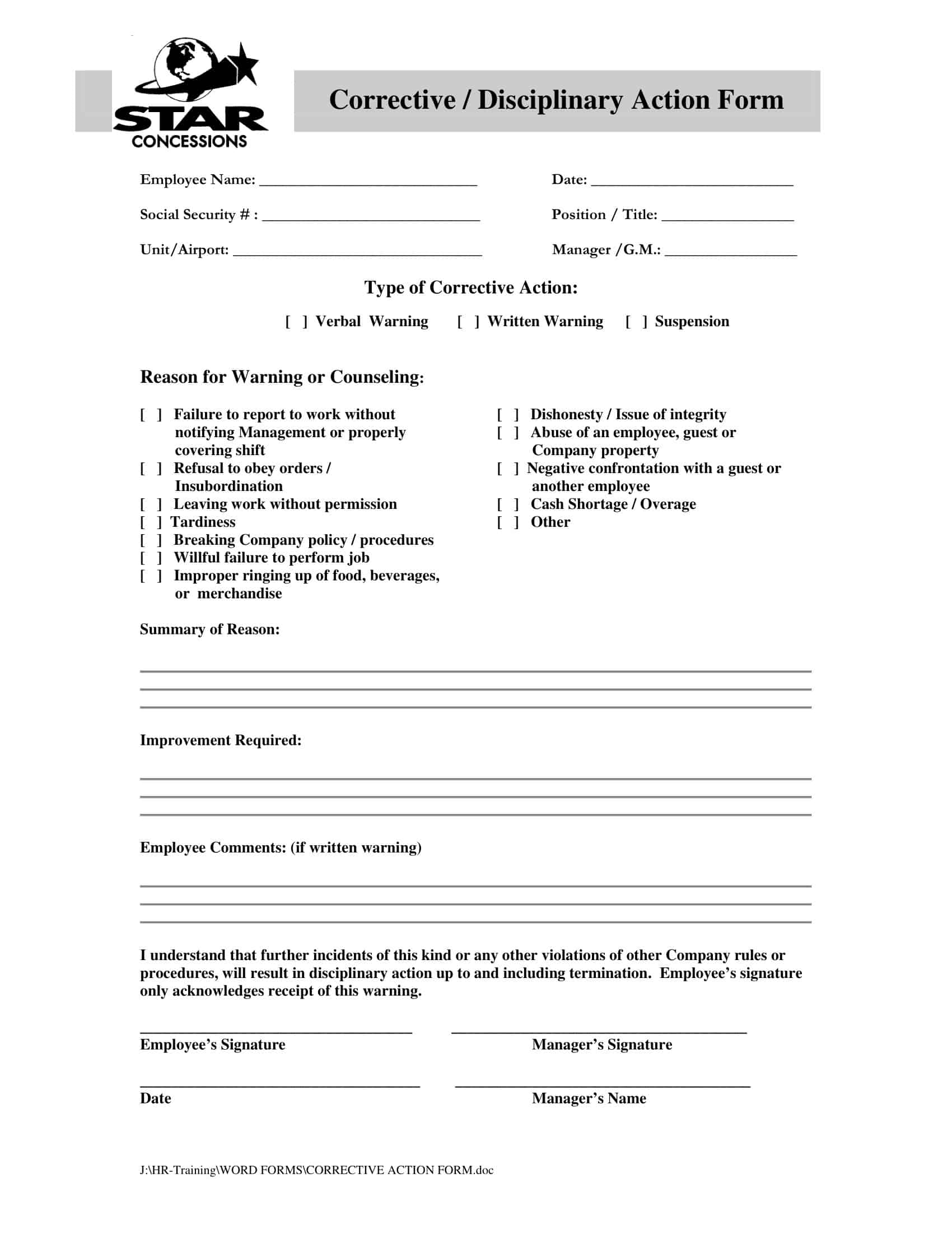 employee write up form free employee write up form free