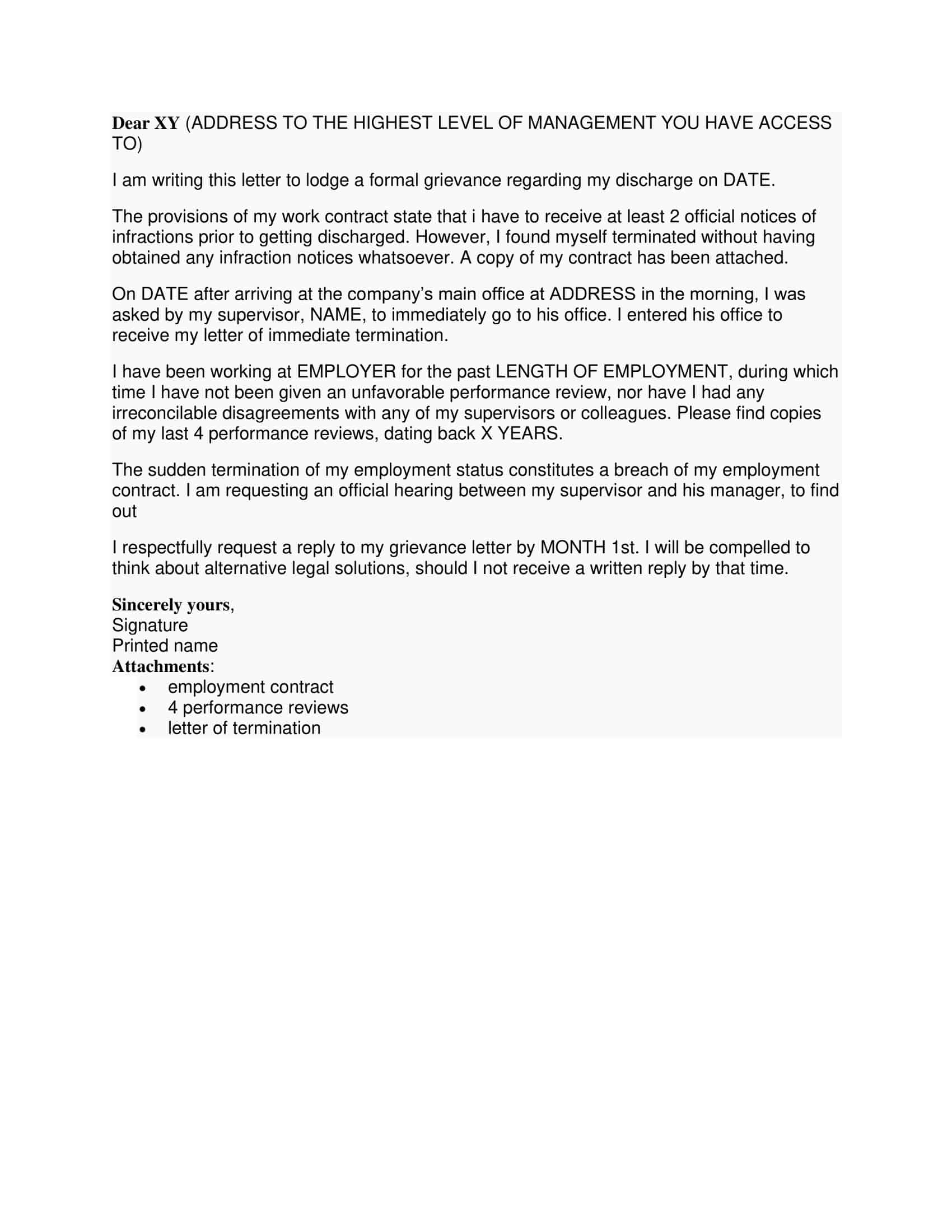 employer grievance response letter employer grievance response letter