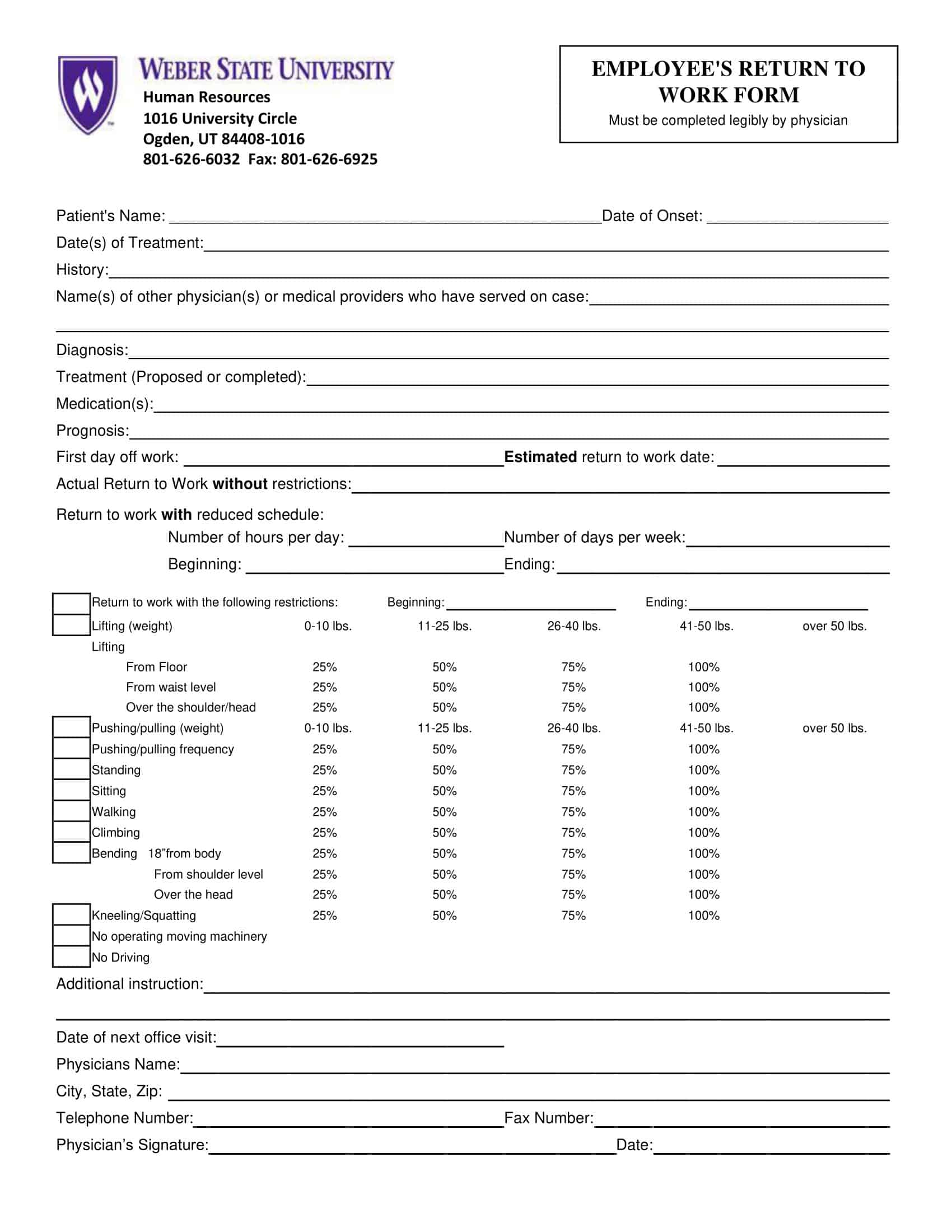 Free Printable Return To Work Templates PDF Word 